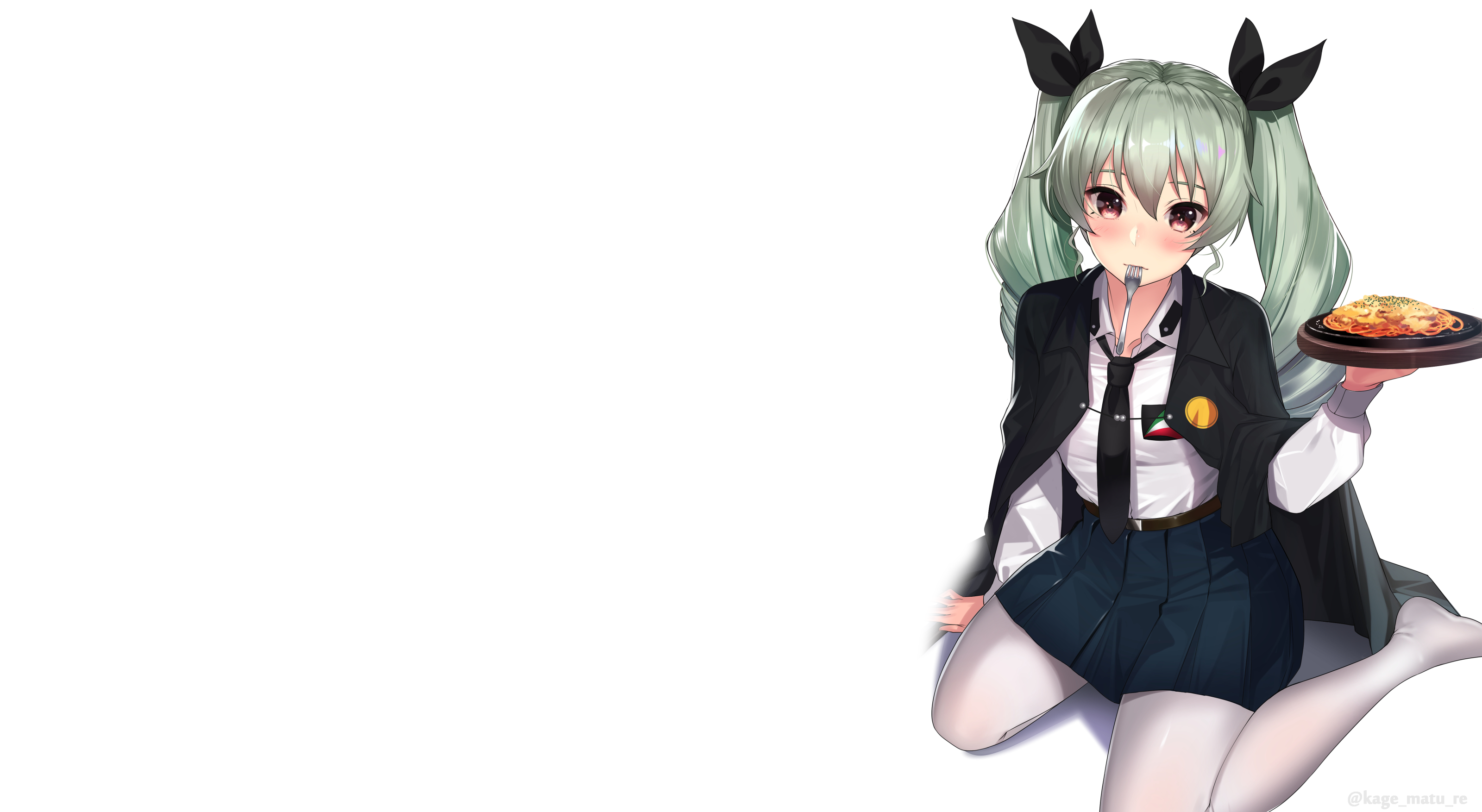 Anchovy from Girls und Panzer eating spaghetti HD Wallpaper