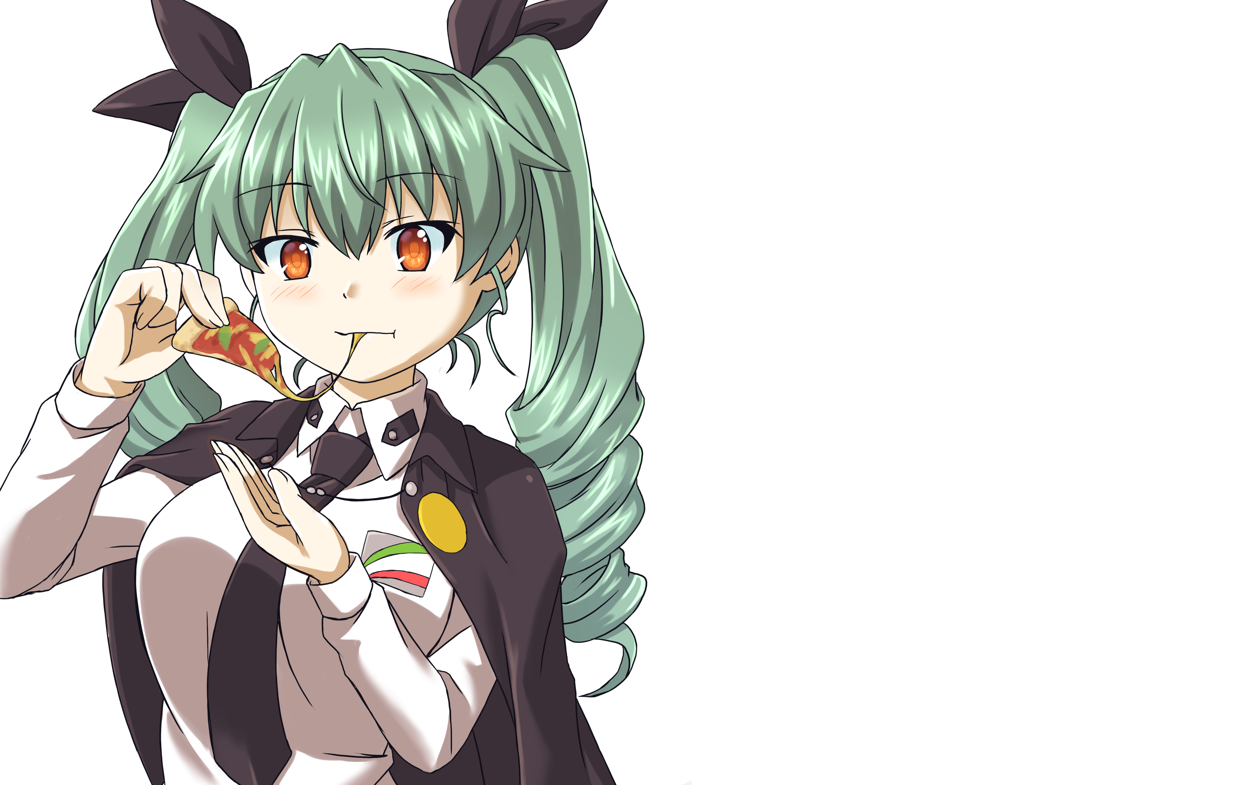 Anchovy from Girls und Panzer eating pizza HD Wallpaper