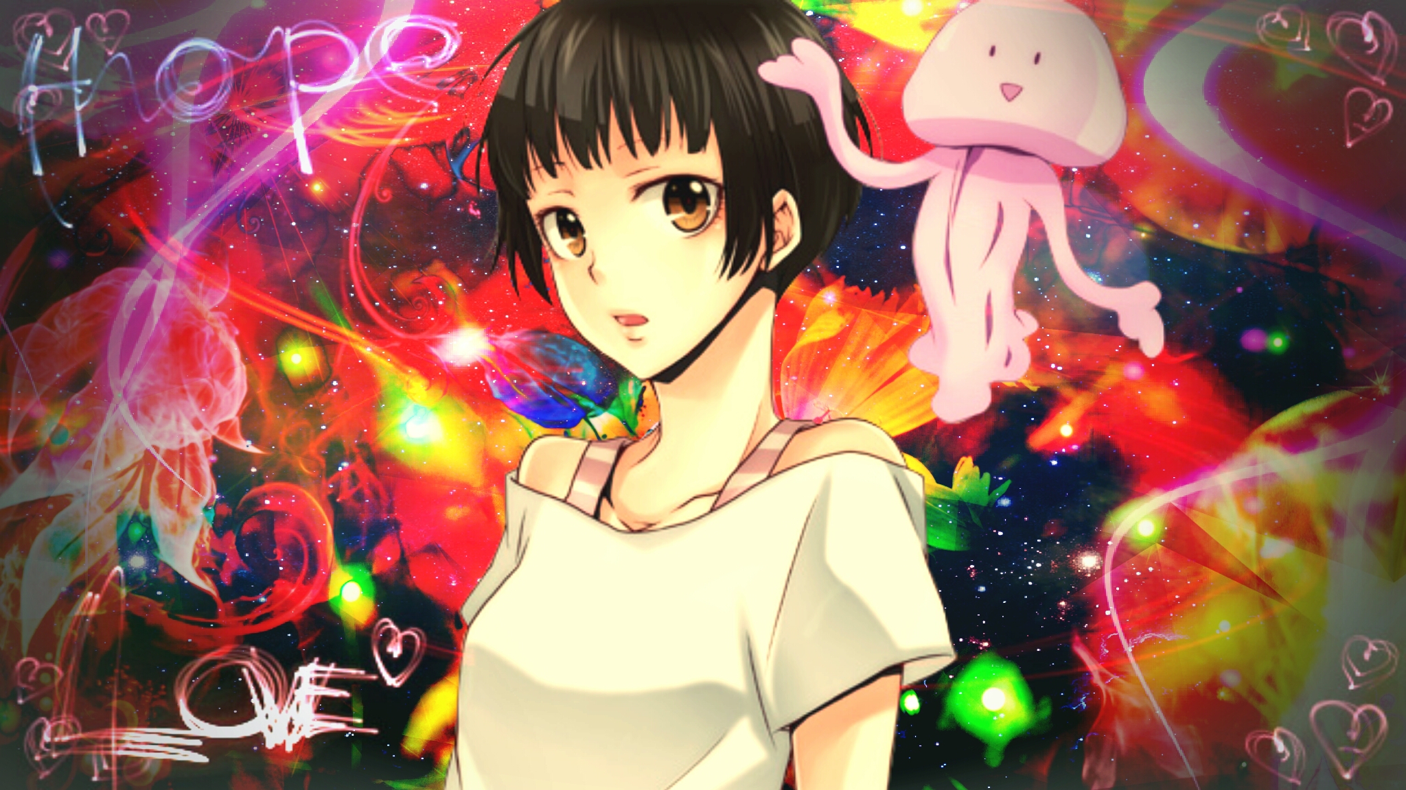 Akane Tsunemori with a pink jellyfish HD Wallpaper