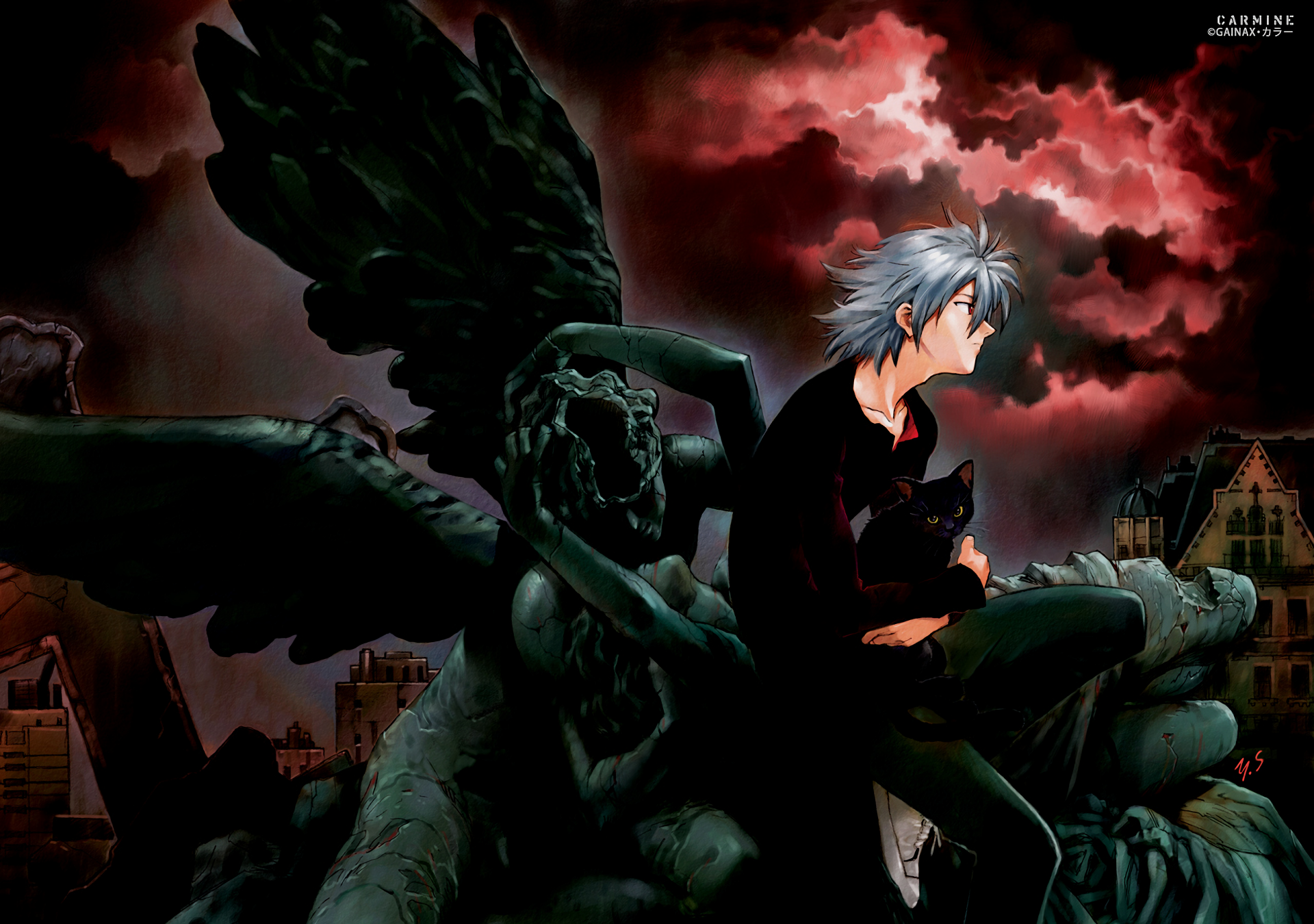 Kaworu Nagisa from Neon Genesis Evangelion with a black cat HD Wallpaper