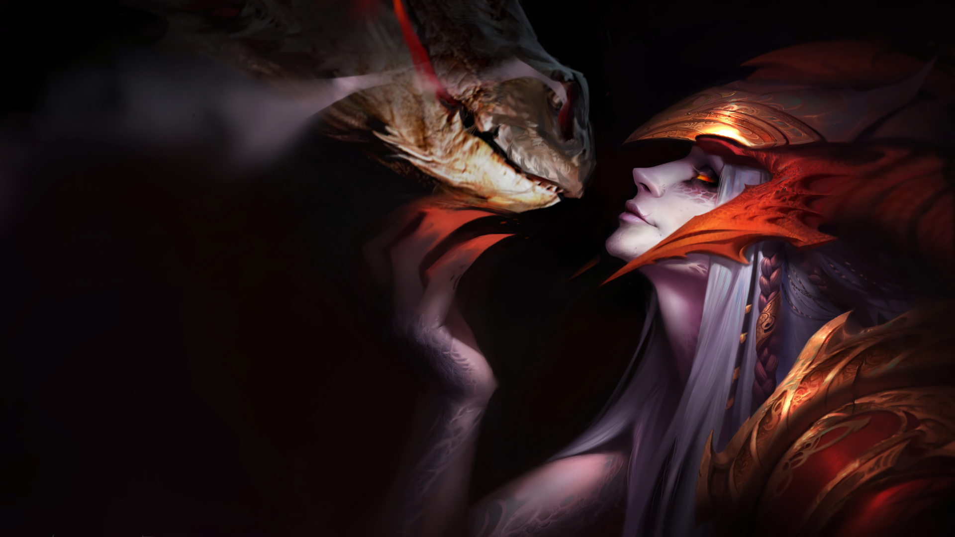 Shyvana from League of Legends with a dragon HD Wallpaper