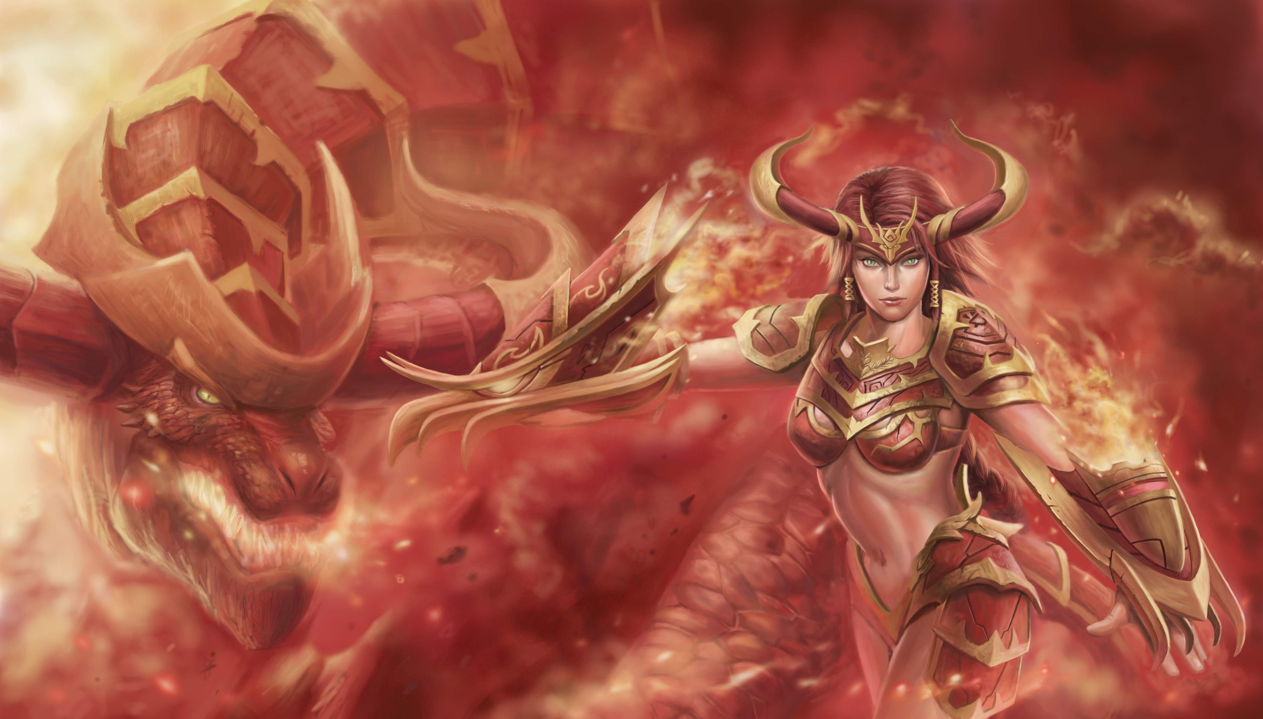 Shyvana and Dragon from League of Legends HD Wallpaper