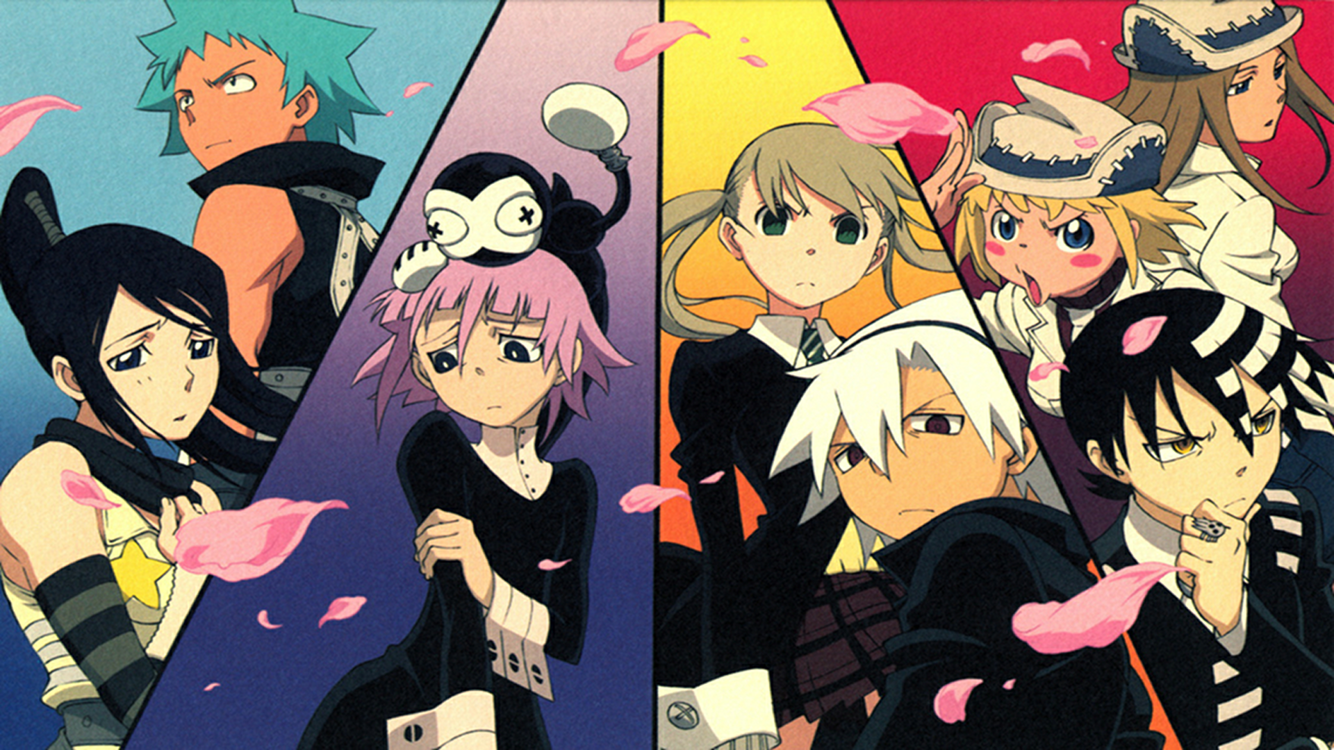 Soul Eater characters with pink petals HD Wallpaper