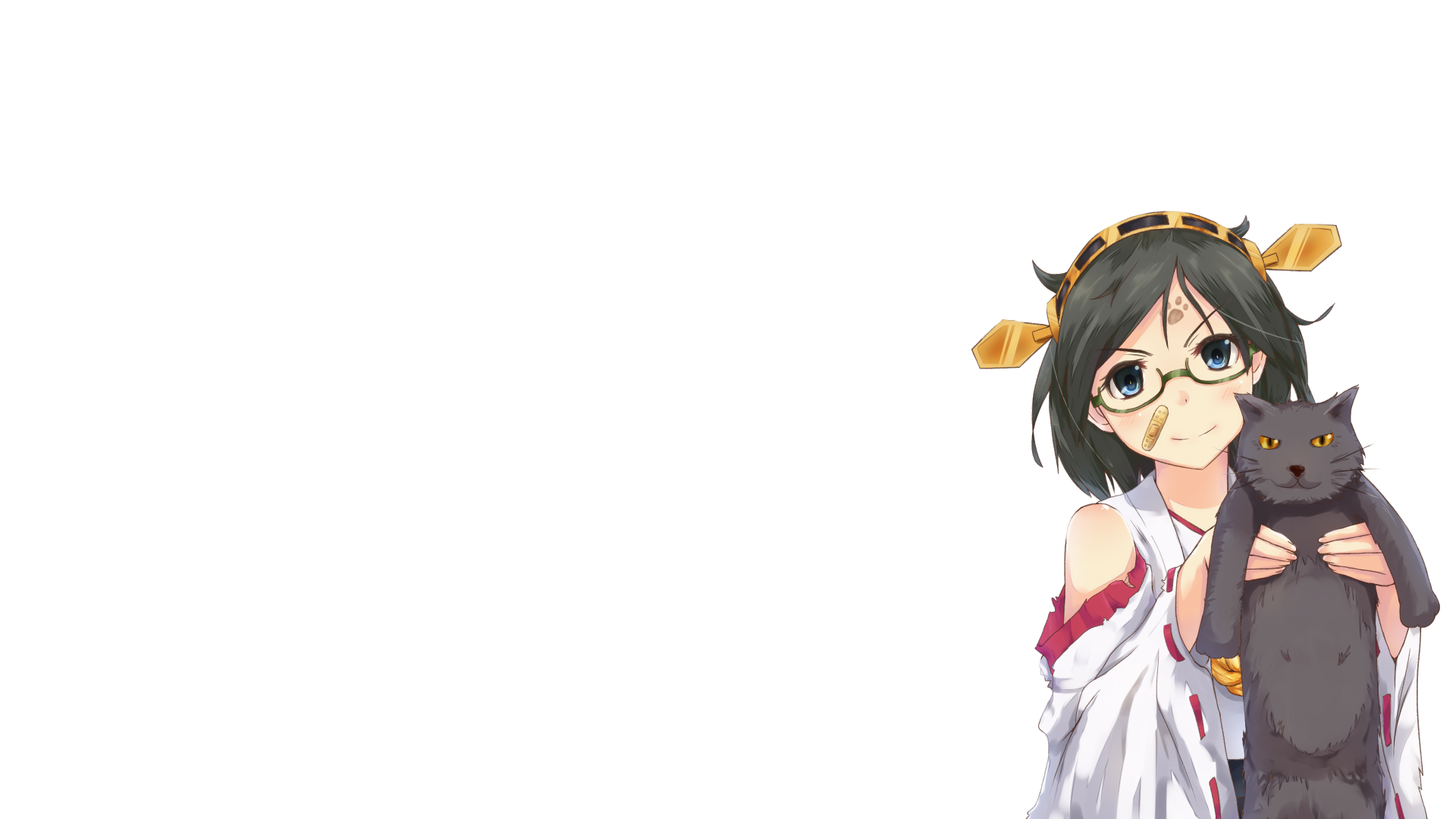 Kirishima from Kancolle holding a cat HD Wallpaper