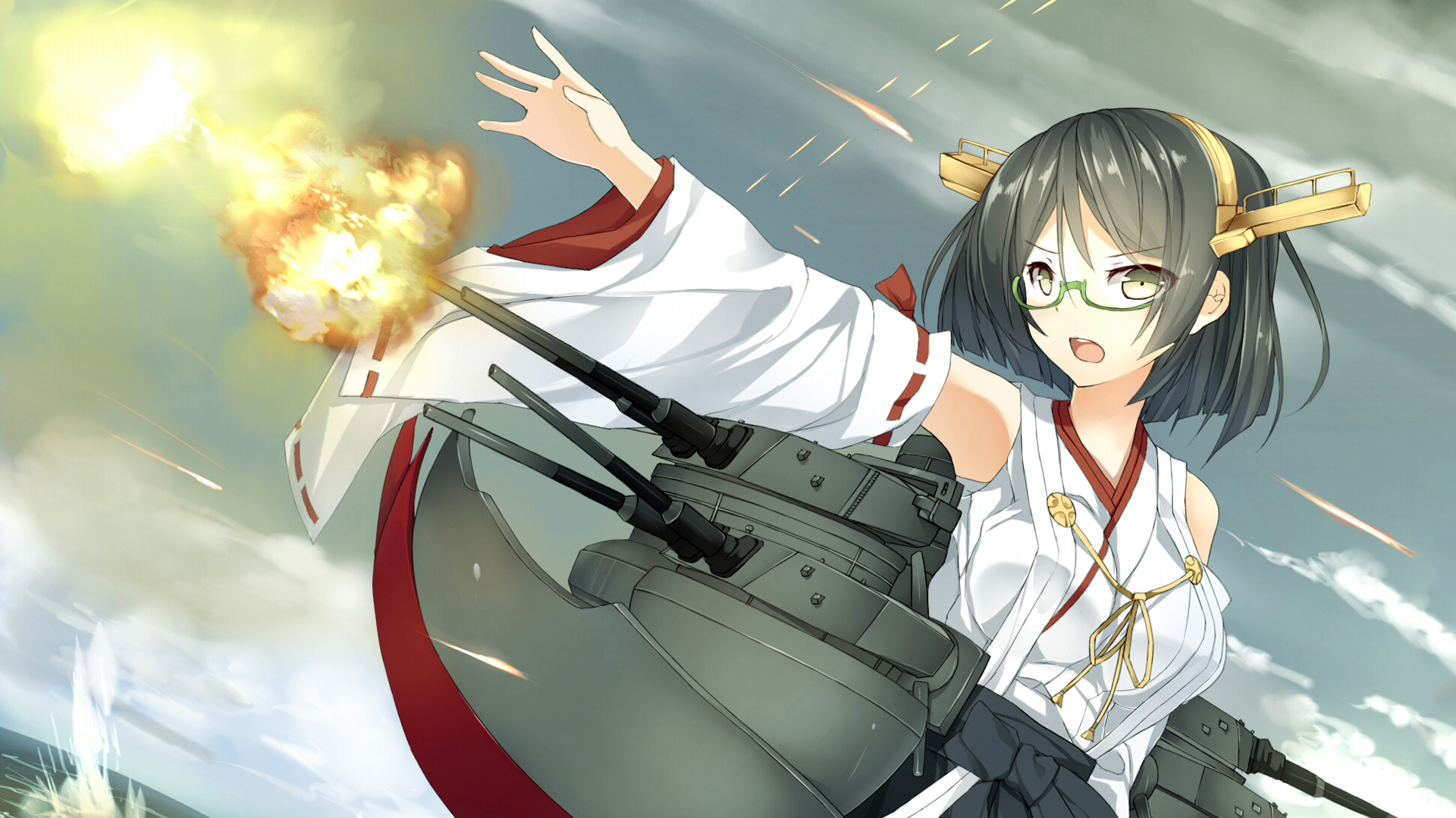 Kirishima from Kancolle firing cannons HD Wallpaper