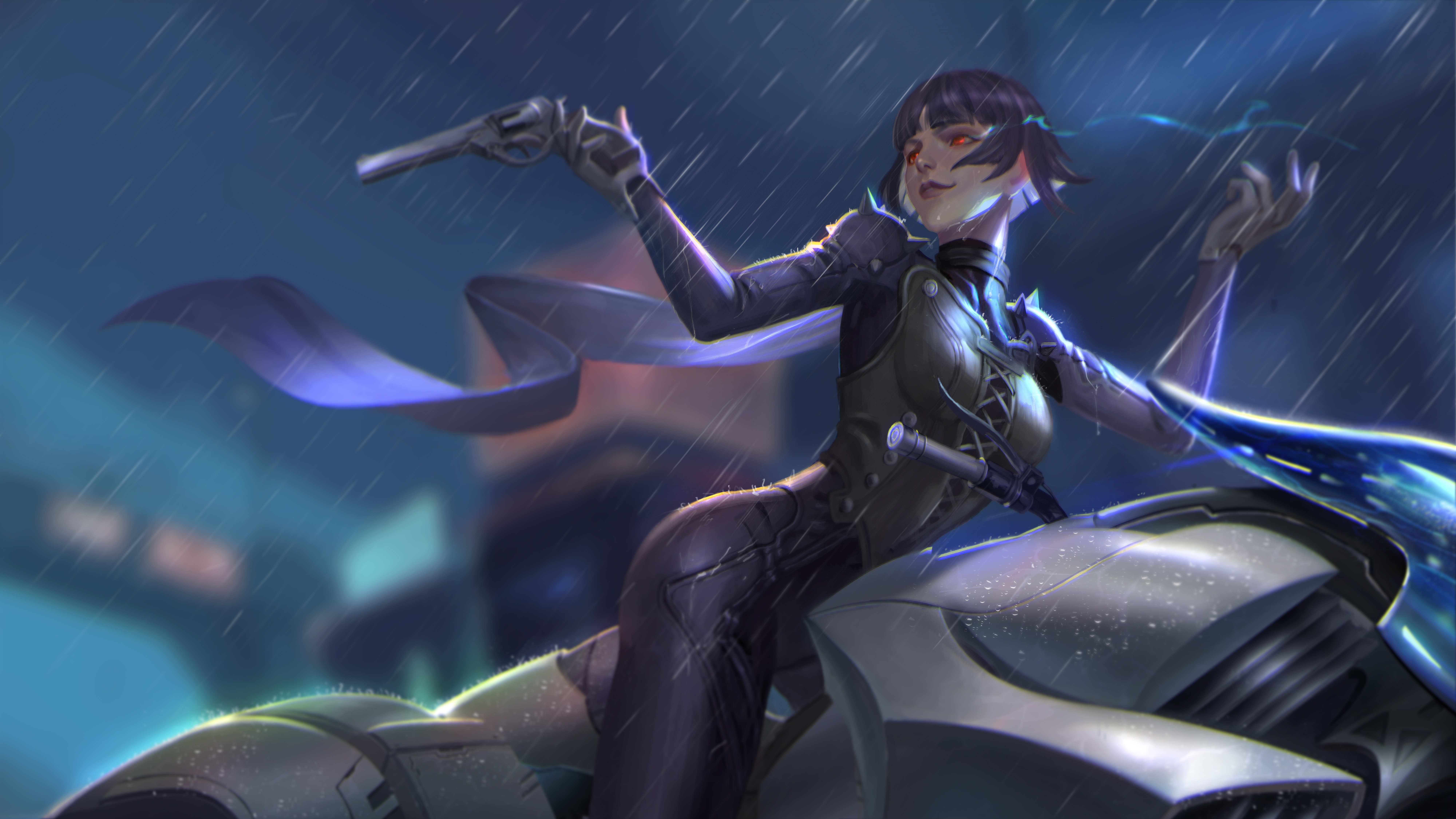 Makoto Niijima from Persona 5 riding a motorcycle in the rain HD Wallpaper