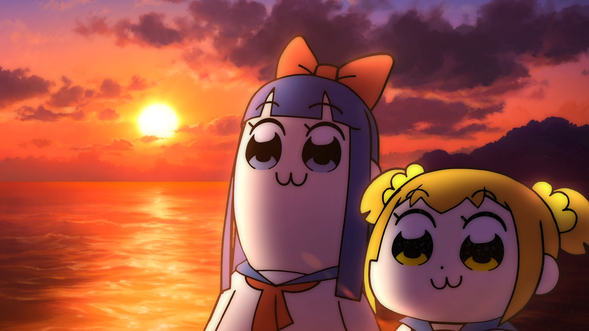 Popuko and Pipimi from Pop Team Epic at sunset HD Wallpaper