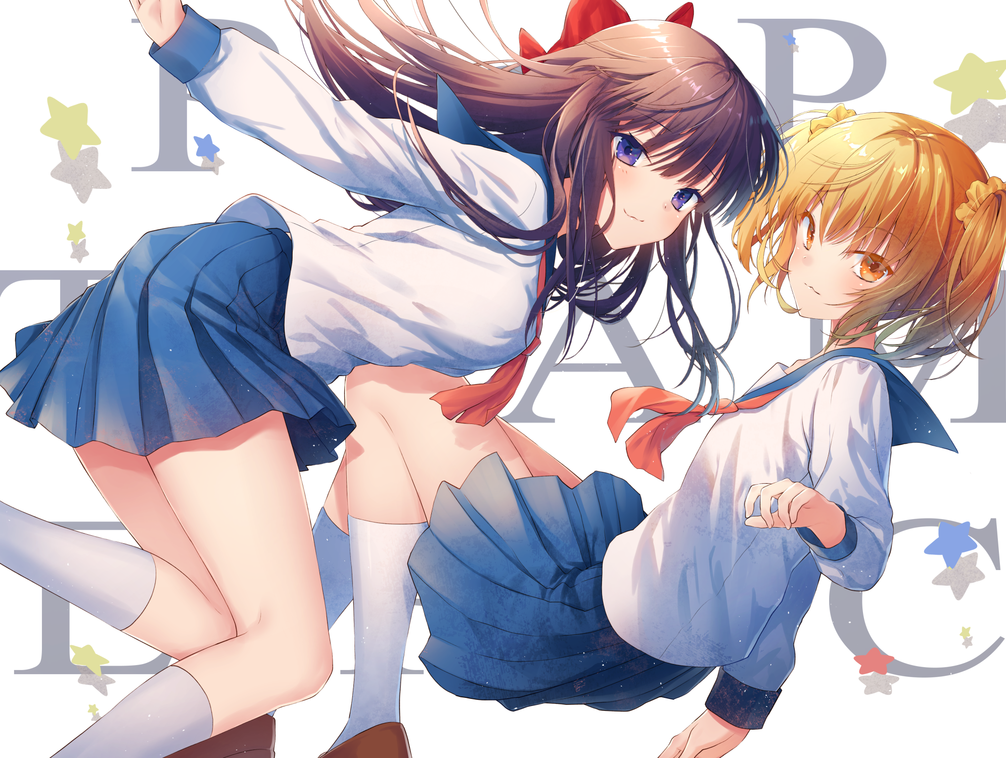 Two anime girls in school uniforms HD Wallpaper