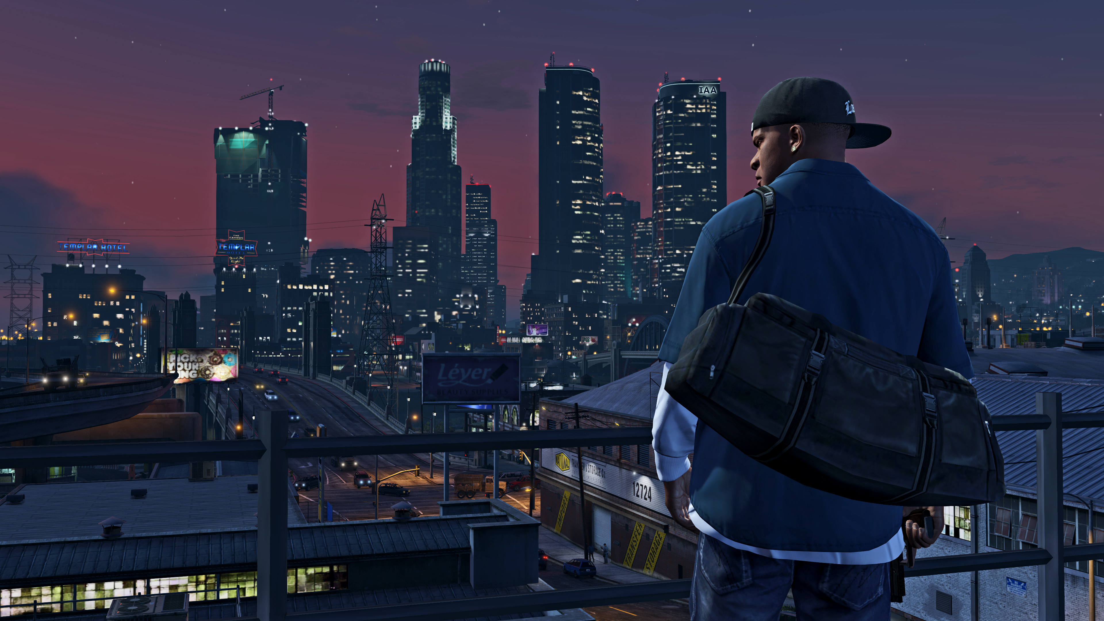 Franklin Clinton from Grand Theft Auto V overlooking a city HD Wallpaper