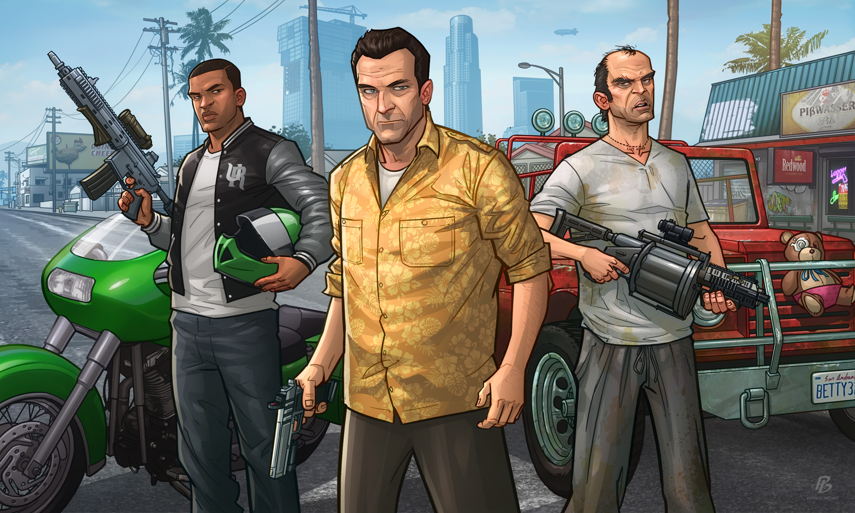 Franklin Clinton and friends from Grand Theft Auto V HD Wallpaper