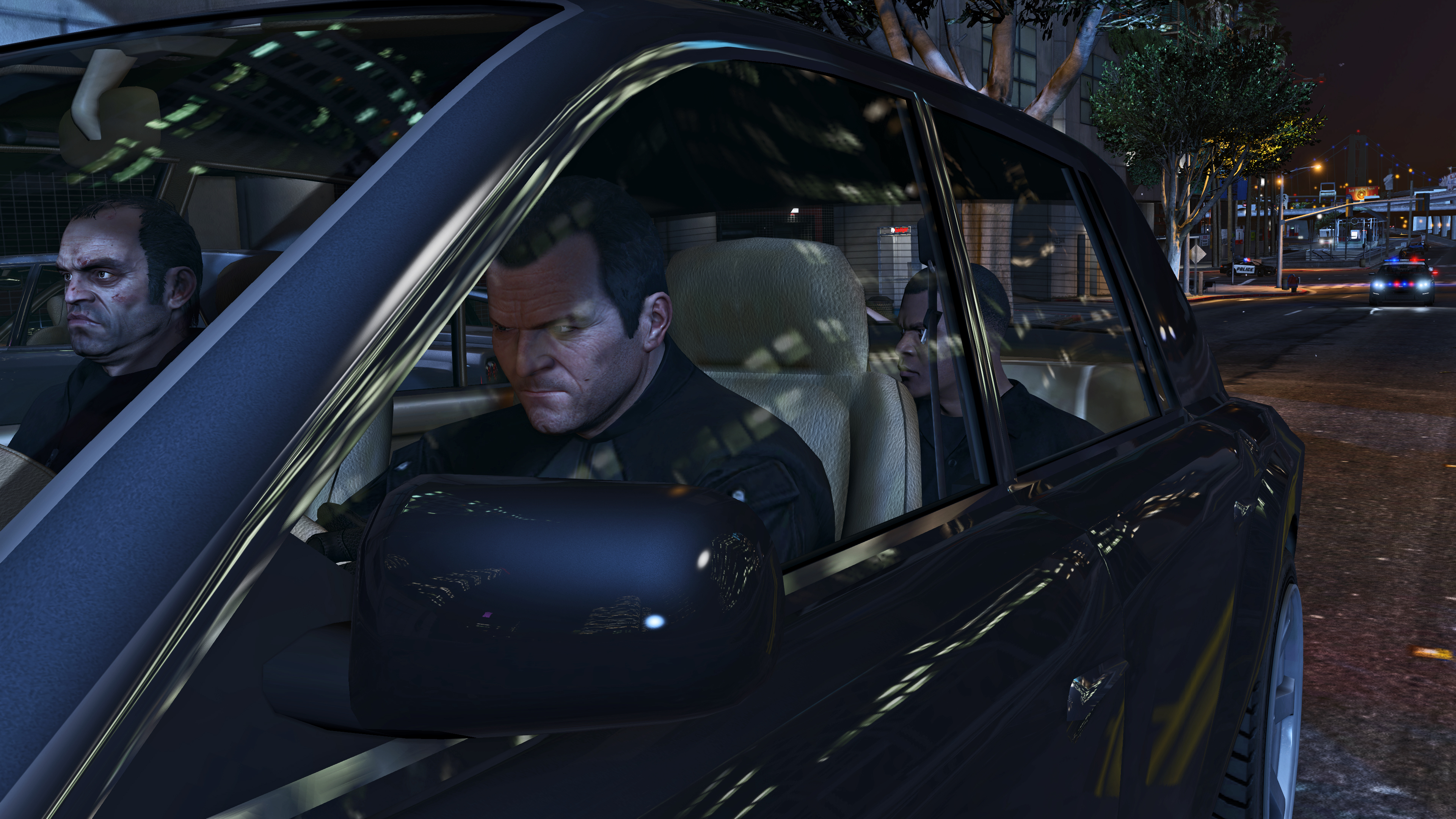 Michael and Trevor from Grand Theft Auto V driving at night HD Wallpaper