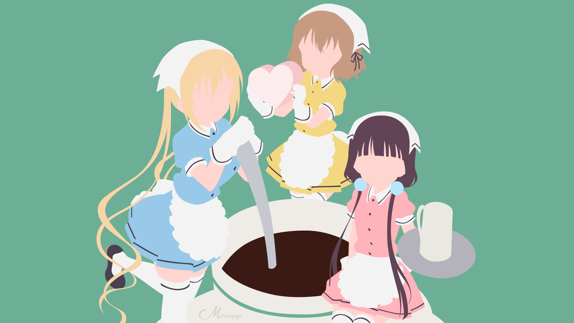 Kaho Hinata and friends making sweets HD Wallpaper