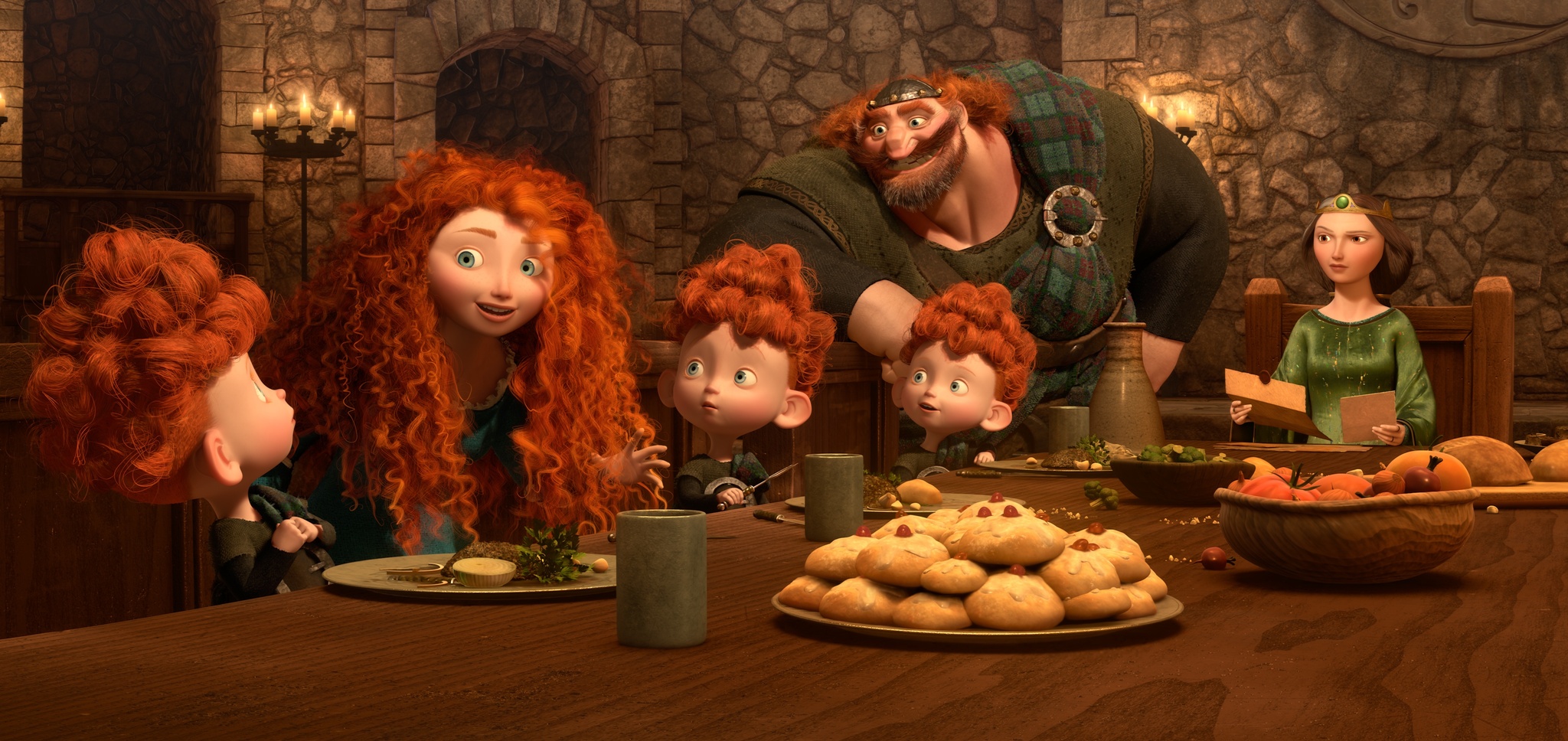 Merida and her family from Brave at a dinner table HD Wallpaper