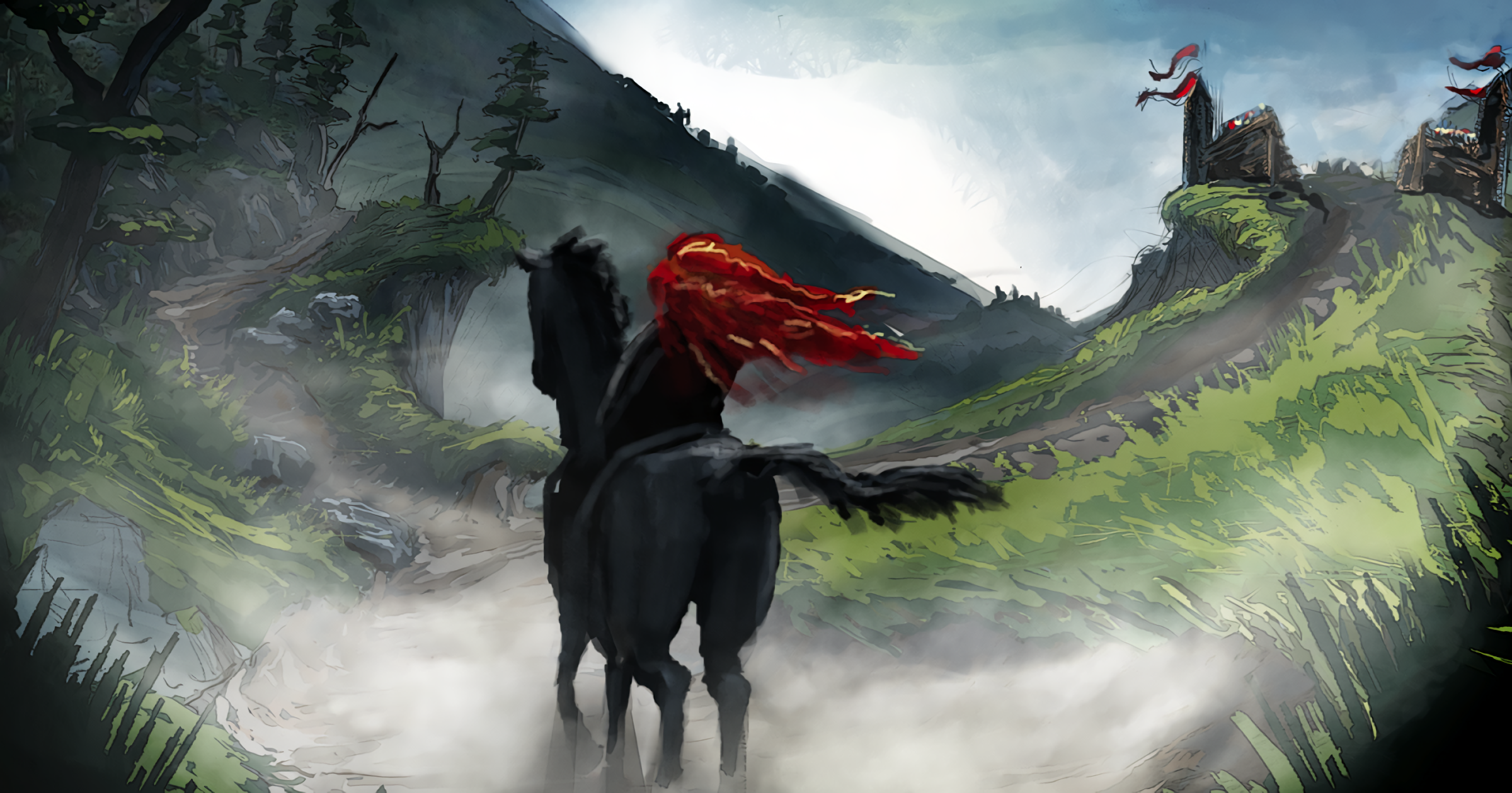 Merida from Brave riding a black horse HD Wallpaper