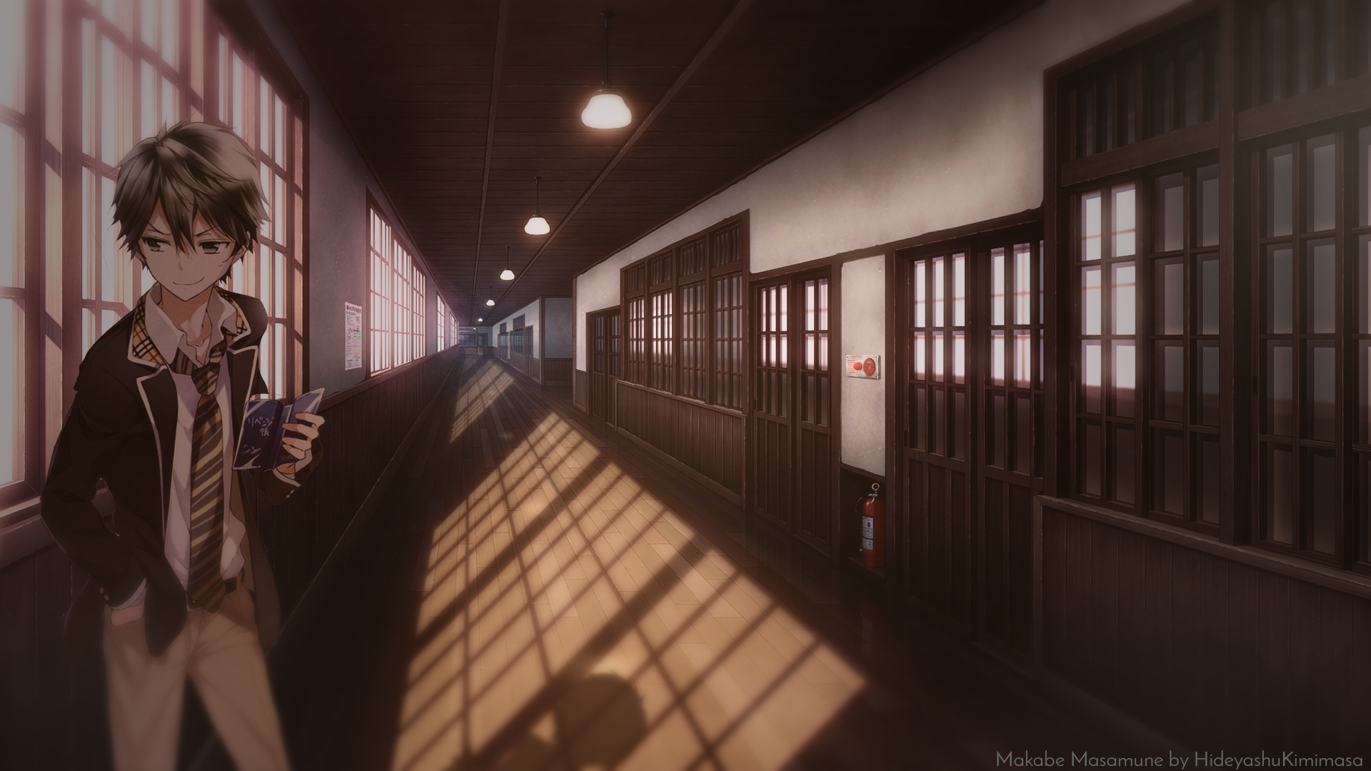 Masamune Makabe in a School Hallway HD Wallpaper