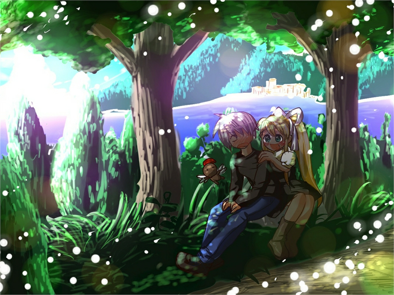 Yukito Kunisaki and girl in forest HD Wallpaper