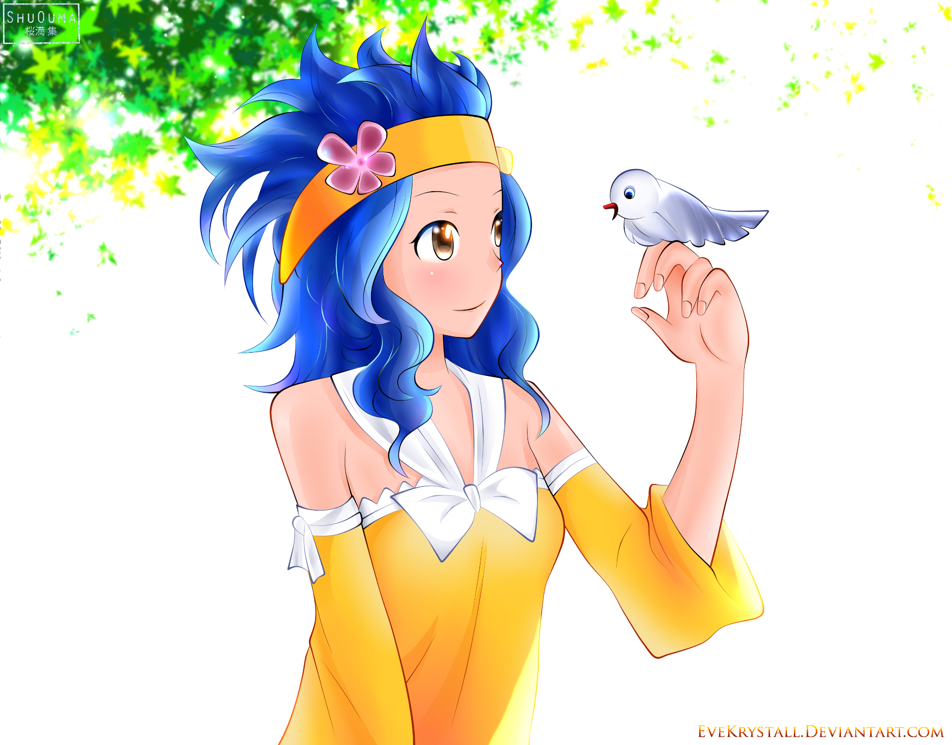 Levy McGarden from Fairy Tail with a bird HD Wallpaper