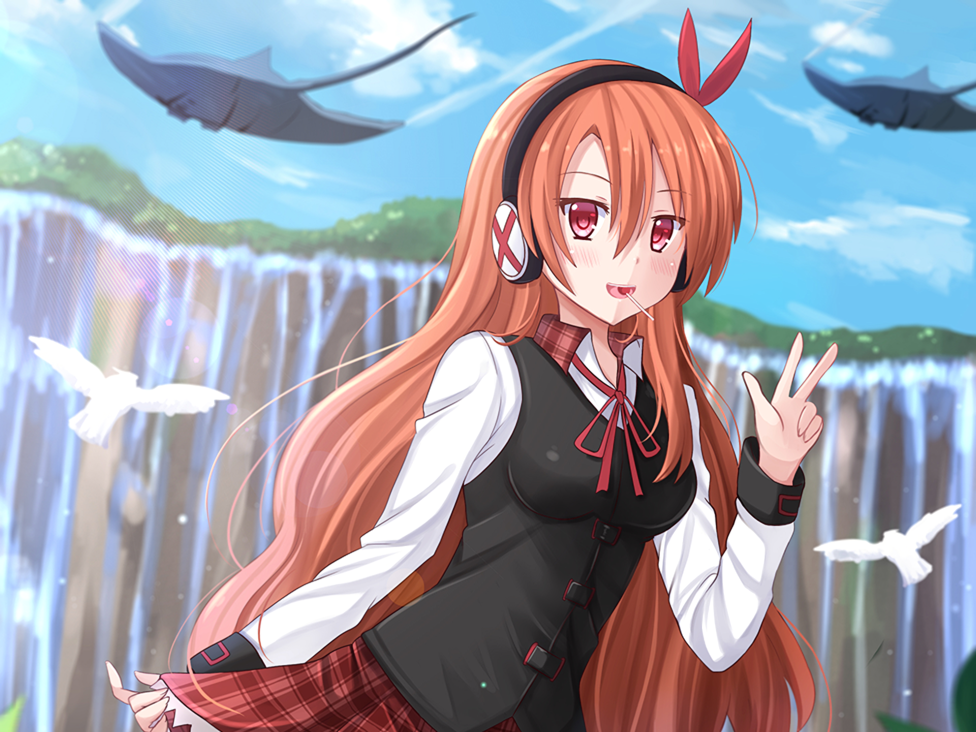 Chelsea from Akame Ga Kill! with manta rays and birds HD Wallpaper