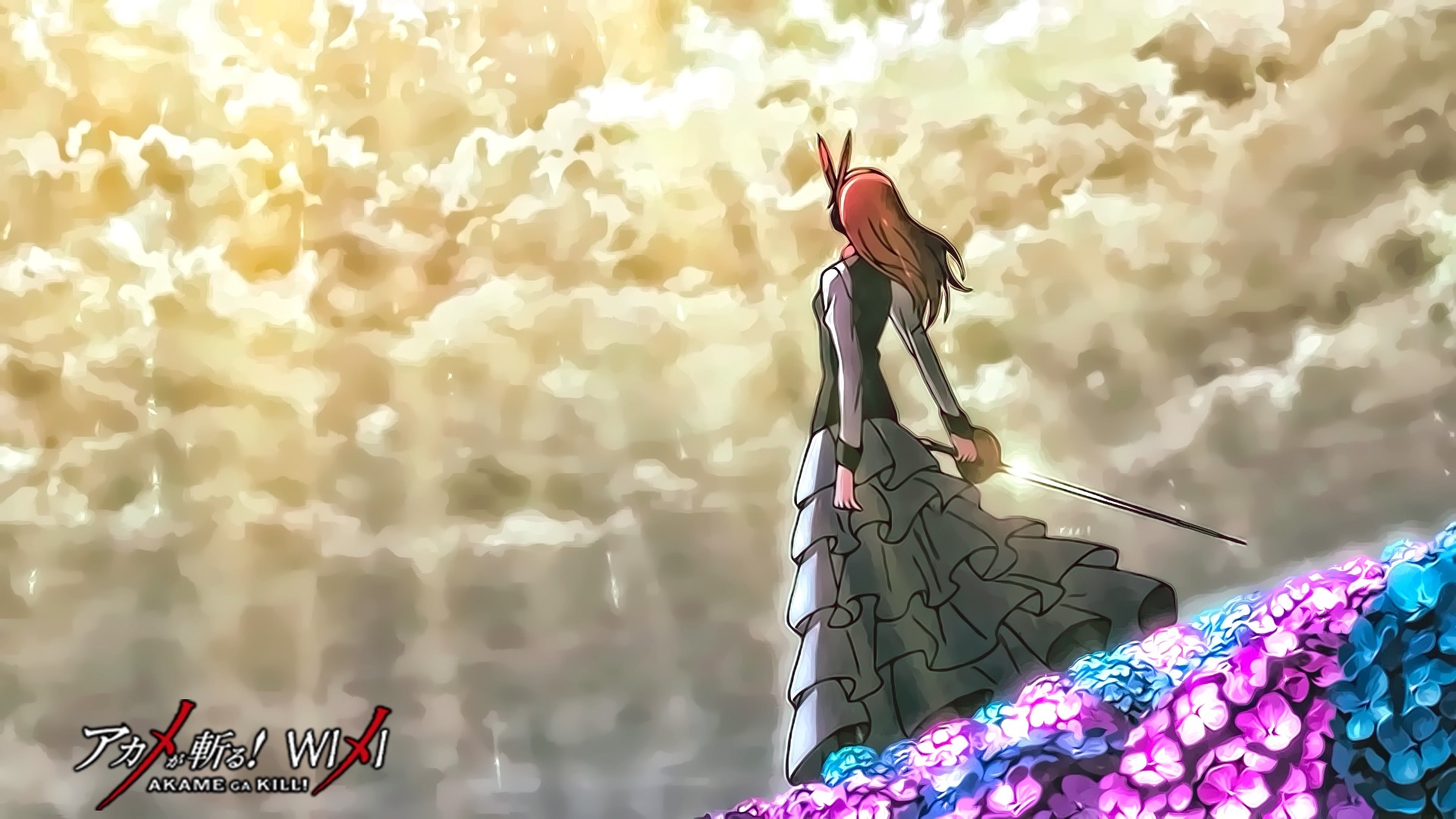 Chelsea from Akame ga Kill! standing on flowers HD Wallpaper