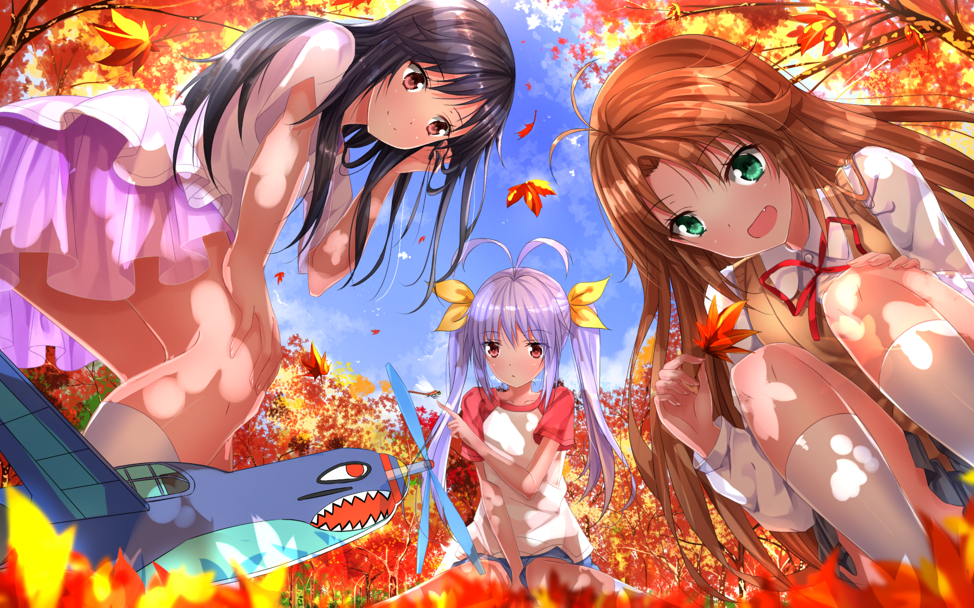Renge Miyauchi and friends with a toy airplane HD Wallpaper