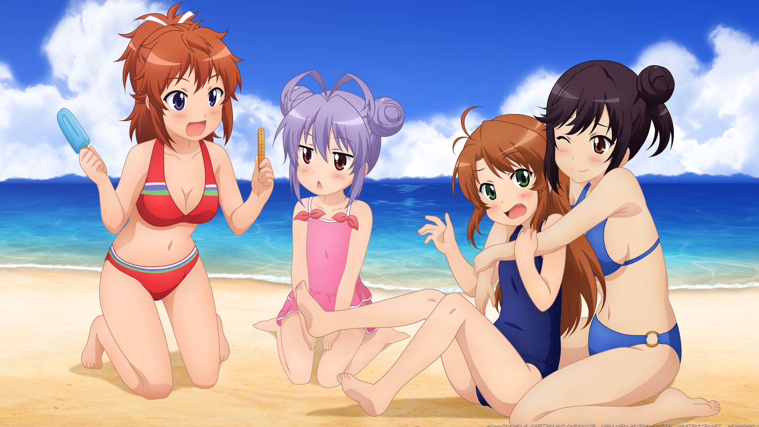 Girls in bikinis at the beach HD Wallpaper