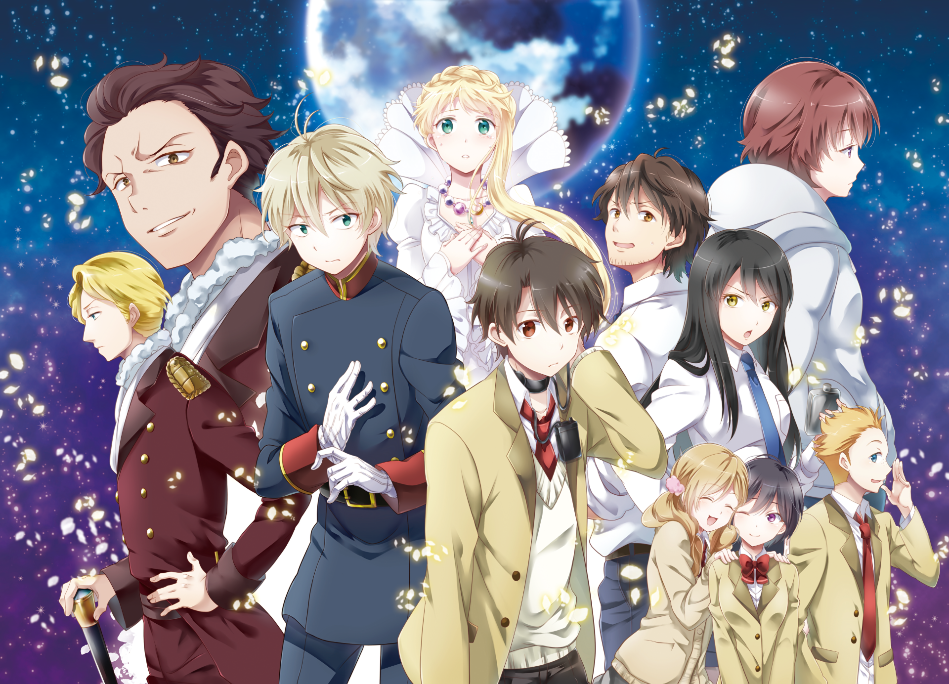 Slaine Troyard and friends under a large moon HD Wallpaper