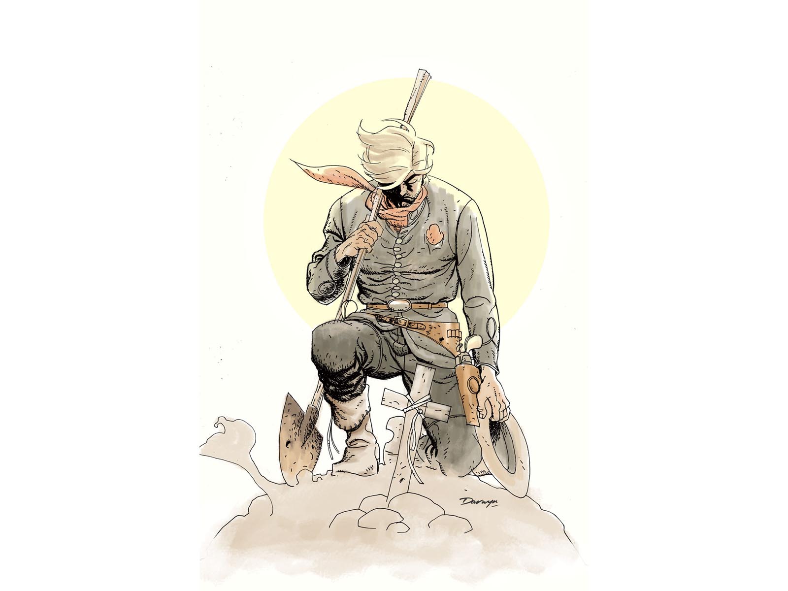 Jonah Hex kneeling with shovel and gun HD Wallpaper