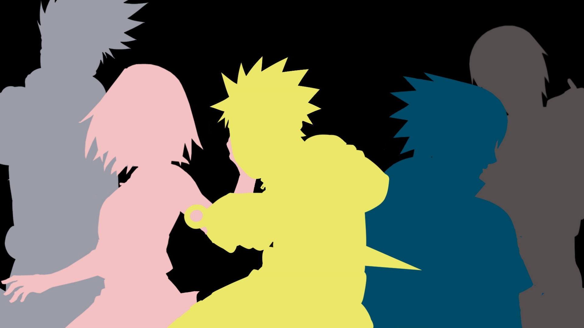 Naruto, Sakura, Sasuke, and Kakashi silhouettes HD Wallpaper