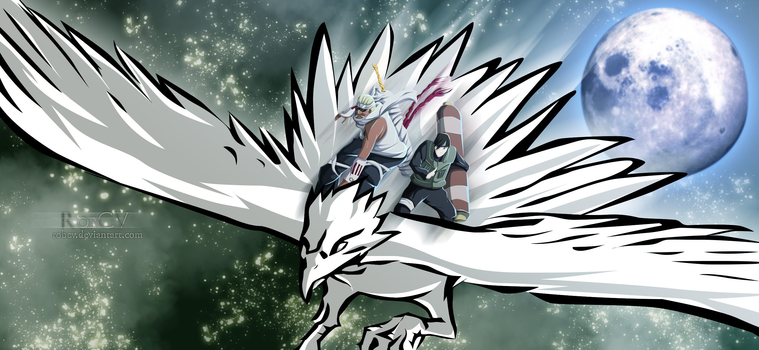 Killer Bee and Sai from Naruto on a giant bird HD Wallpaper
