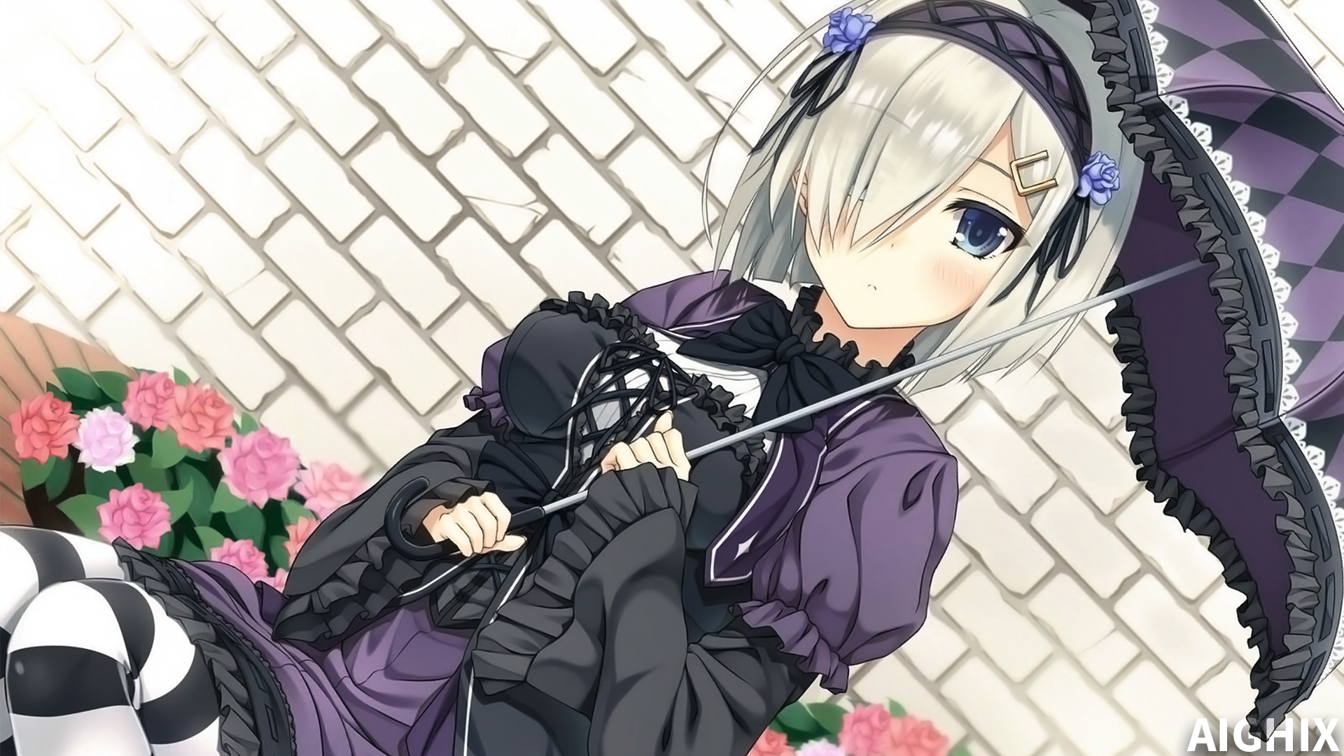 Hamakaze from Kantai Collection holding an umbrella HD Wallpaper