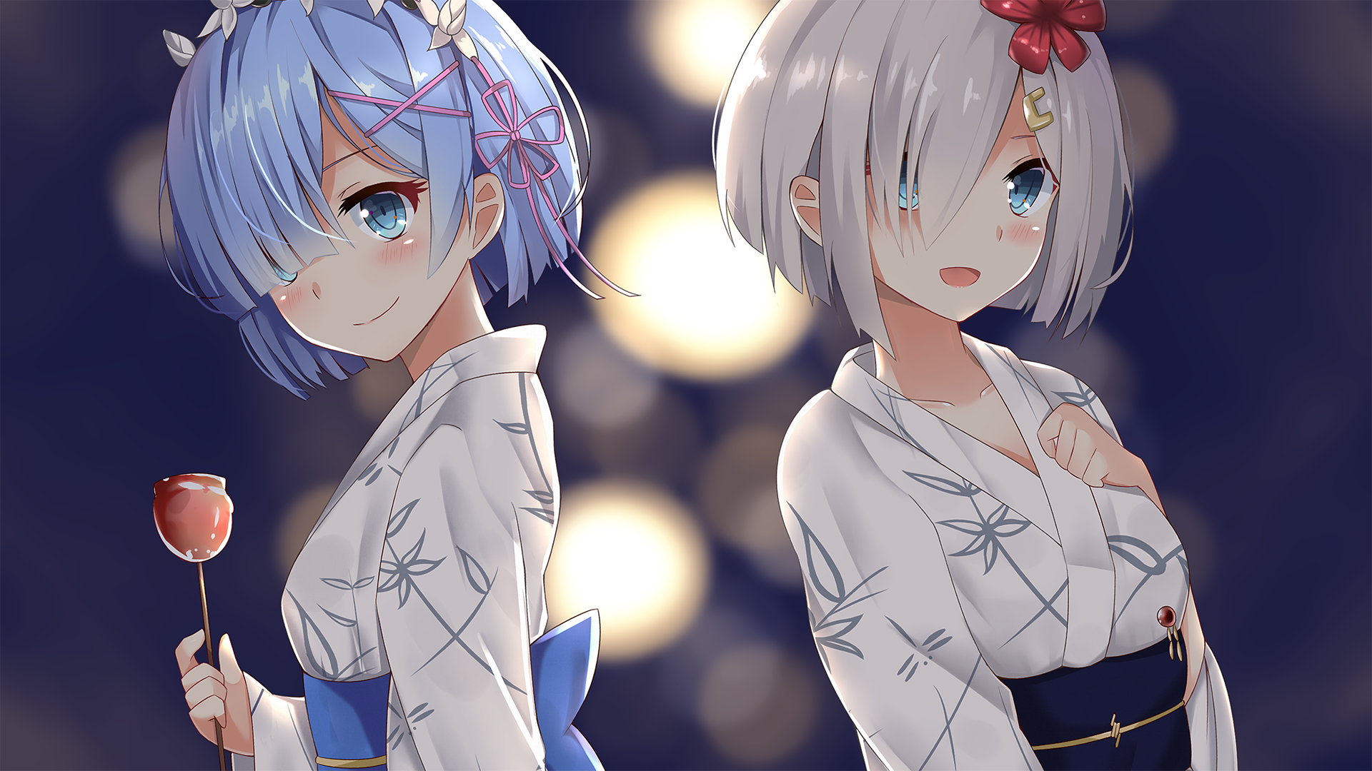 Rem and Ram from Re:Zero wearing yukatas HD Wallpaper