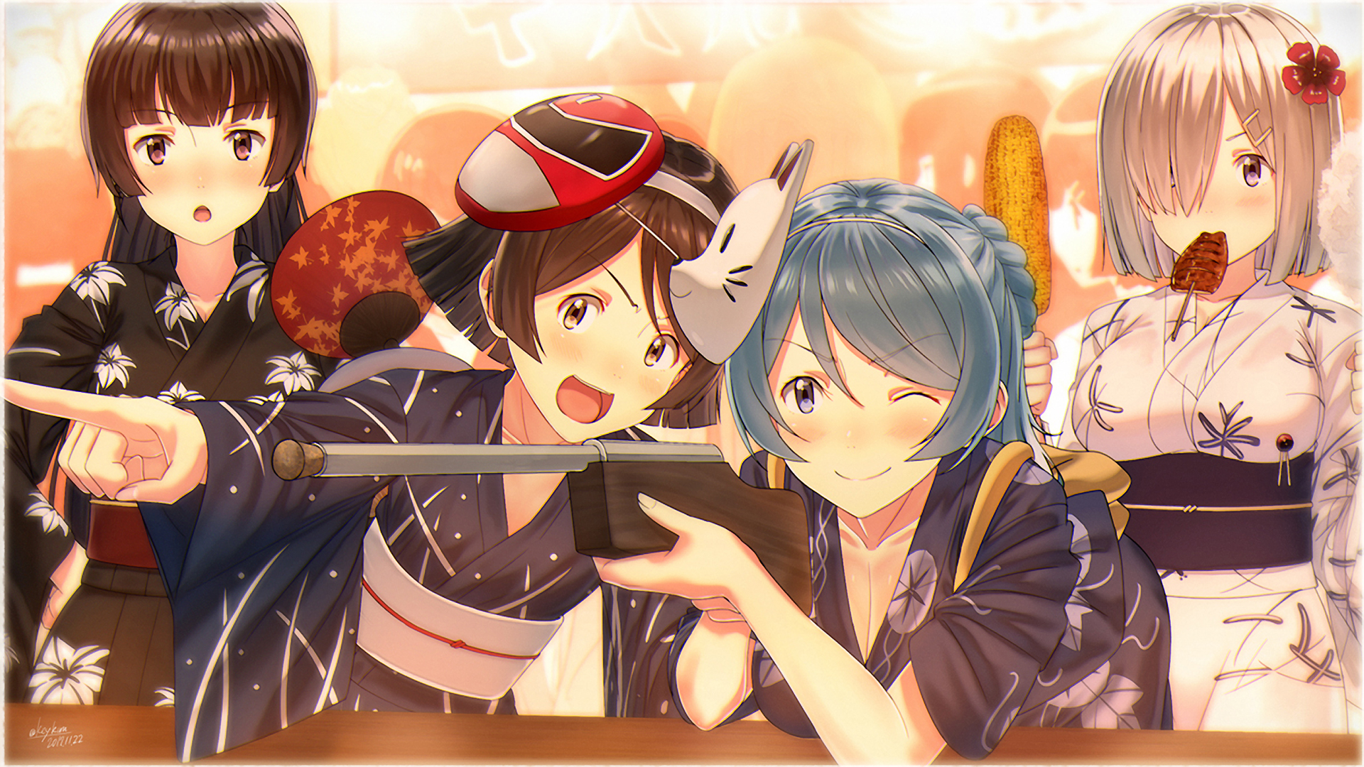 Hamakaze from Kantai Collection playing a shooting game HD Wallpaper