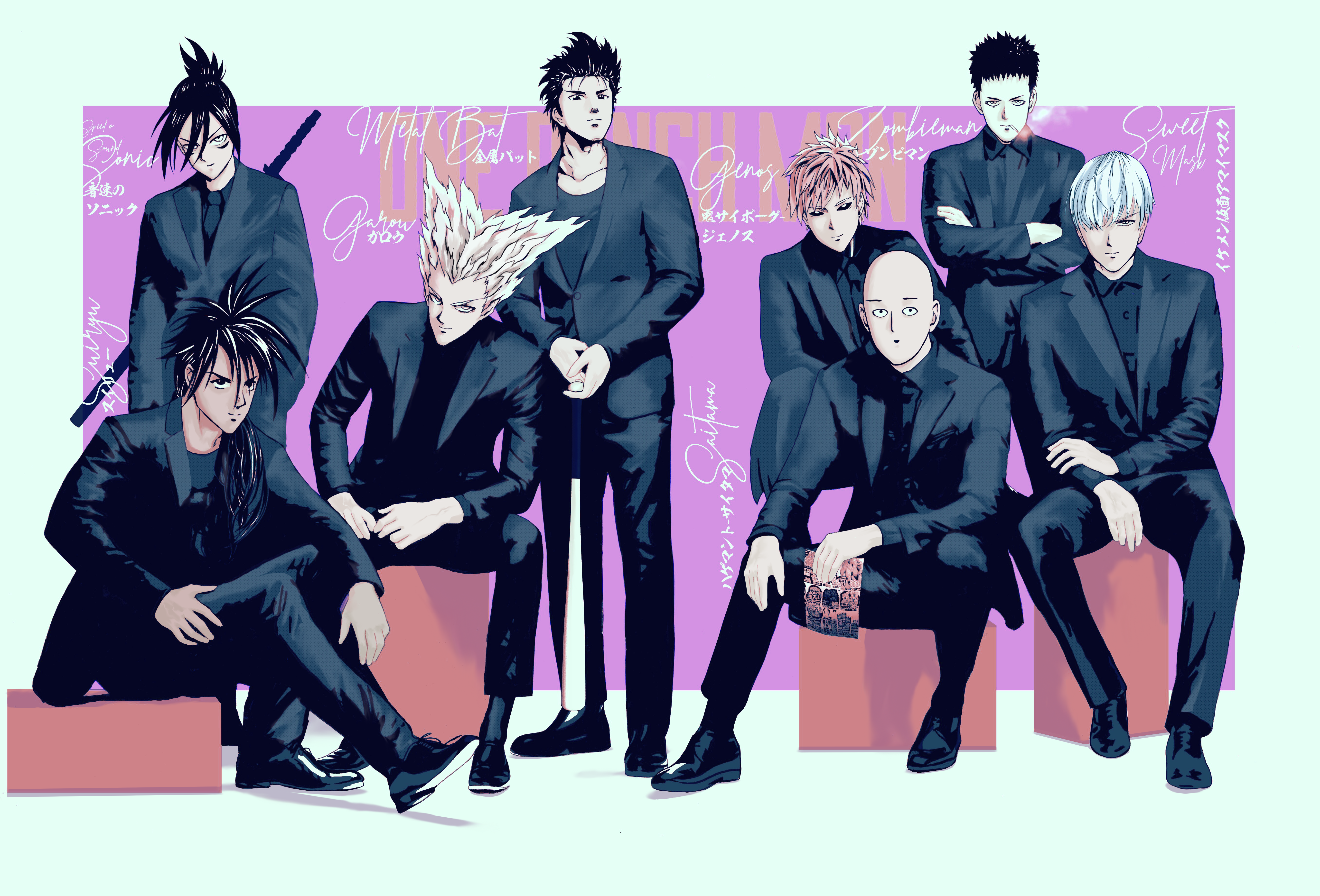 One-Punch Man characters in suits HD Wallpaper