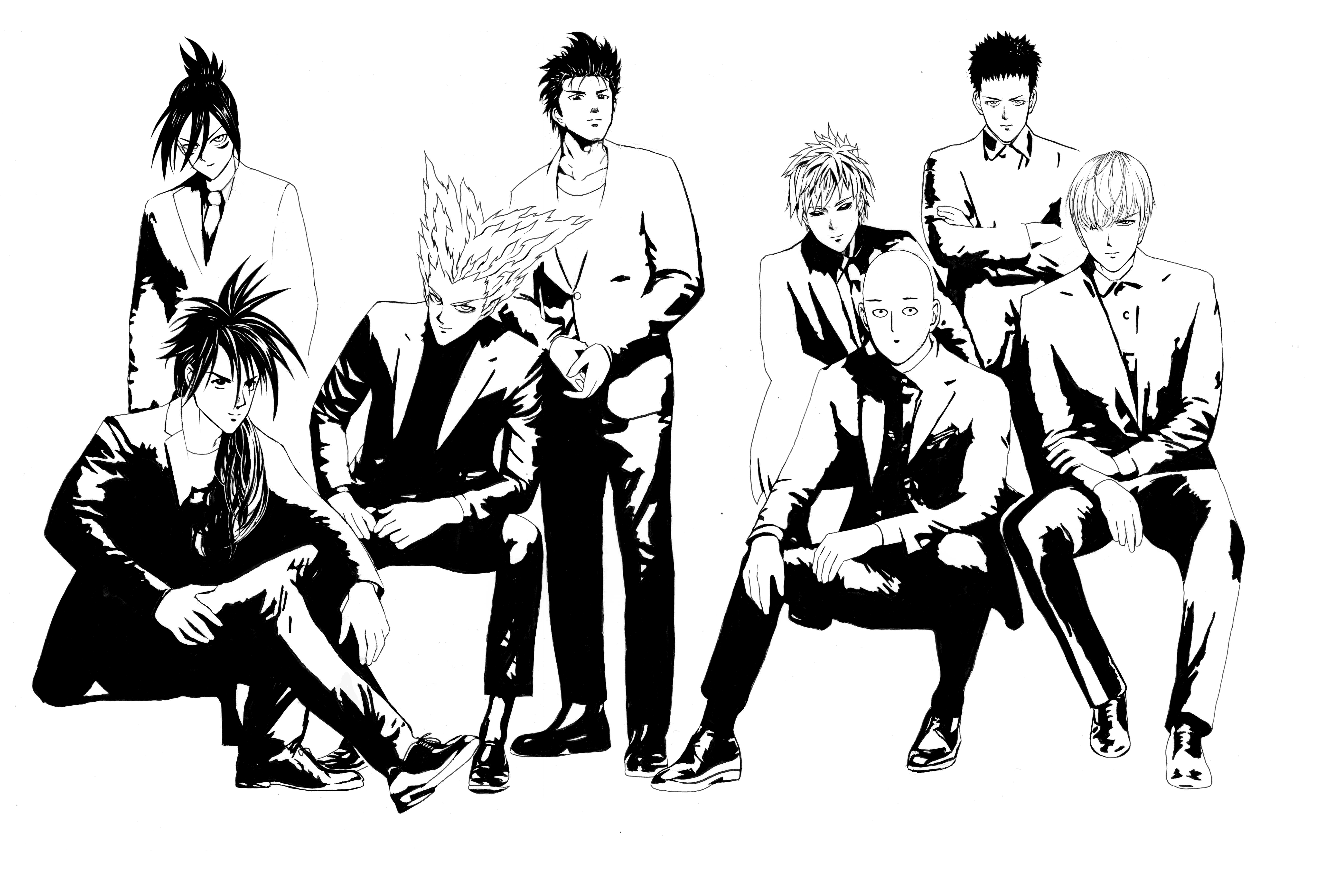 Characters from One-Punch Man in suits HD Wallpaper