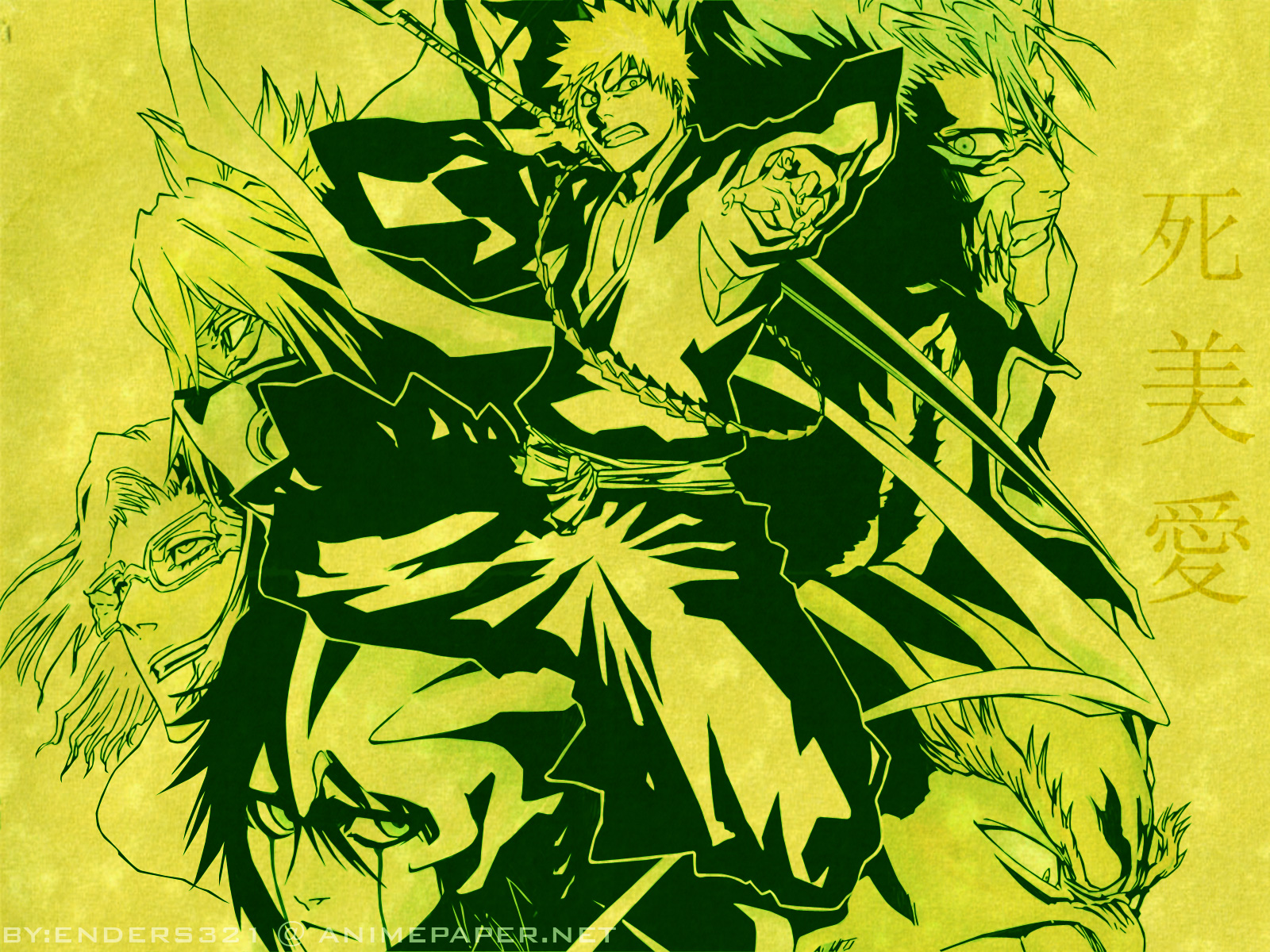 Bleach characters in a stylized illustration HD Wallpaper