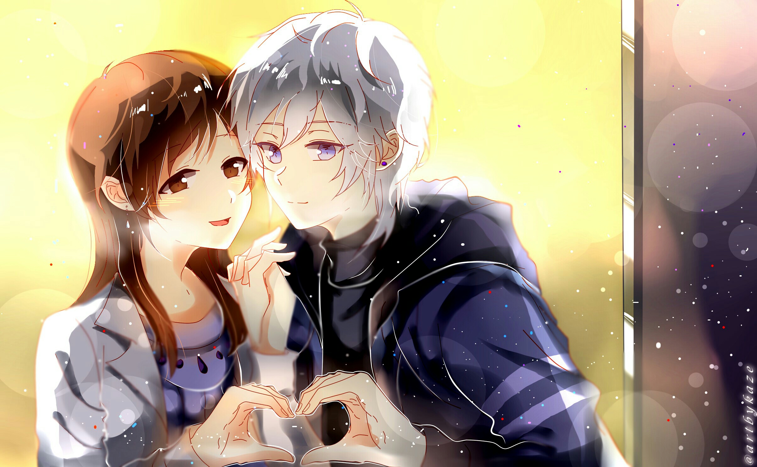 Couple making heart shape with hands HD Wallpaper