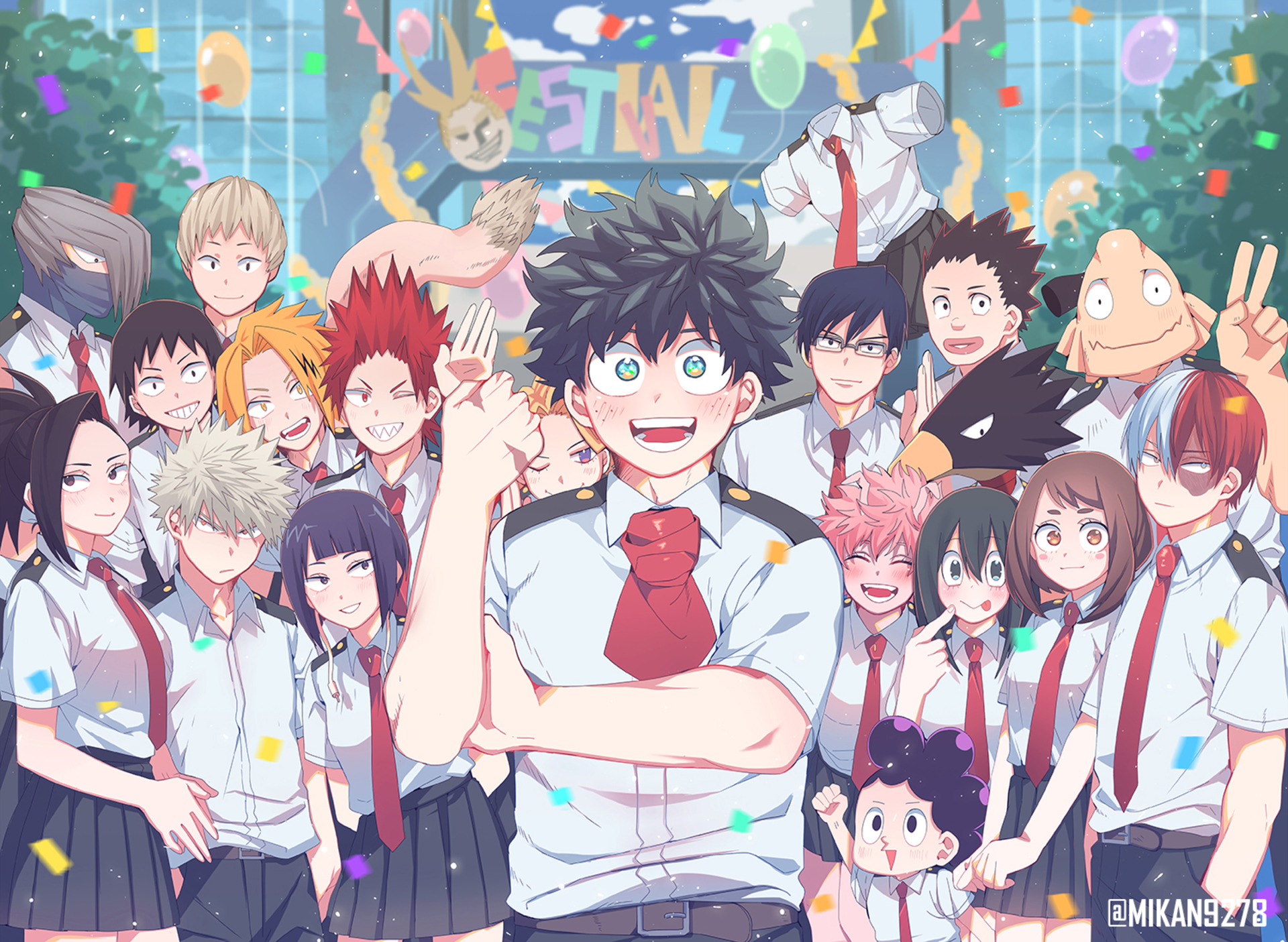 My Hero Academia characters celebrating at a festival HD Wallpaper