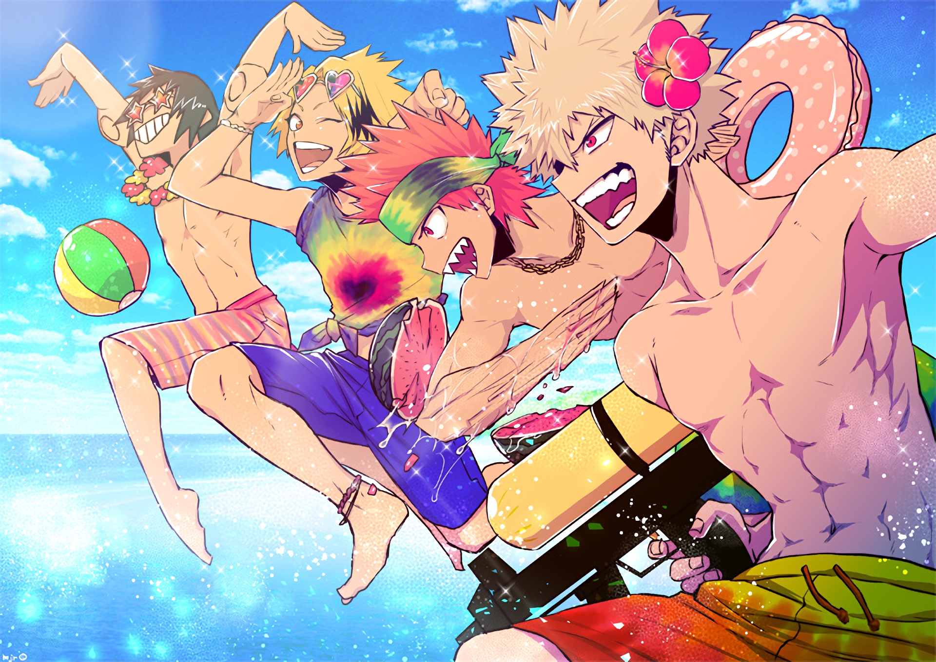 My Hero Academia characters at the beach HD Wallpaper