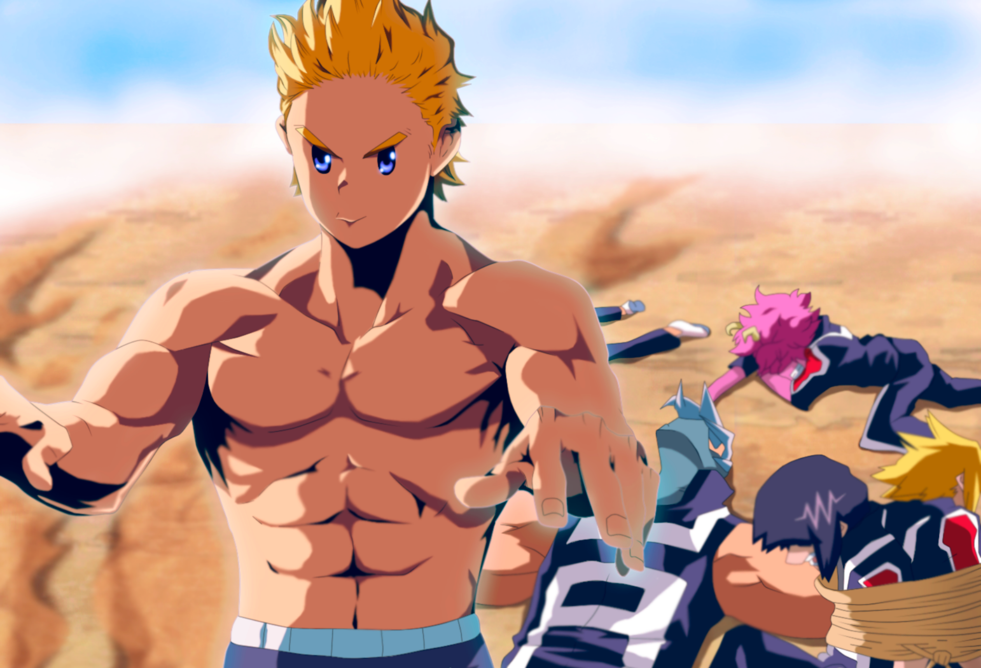Mirio Togata and captured classmates in desert HD Wallpaper