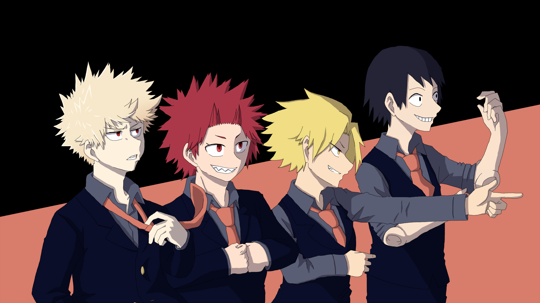 Four male anime characters in suits HD Wallpaper