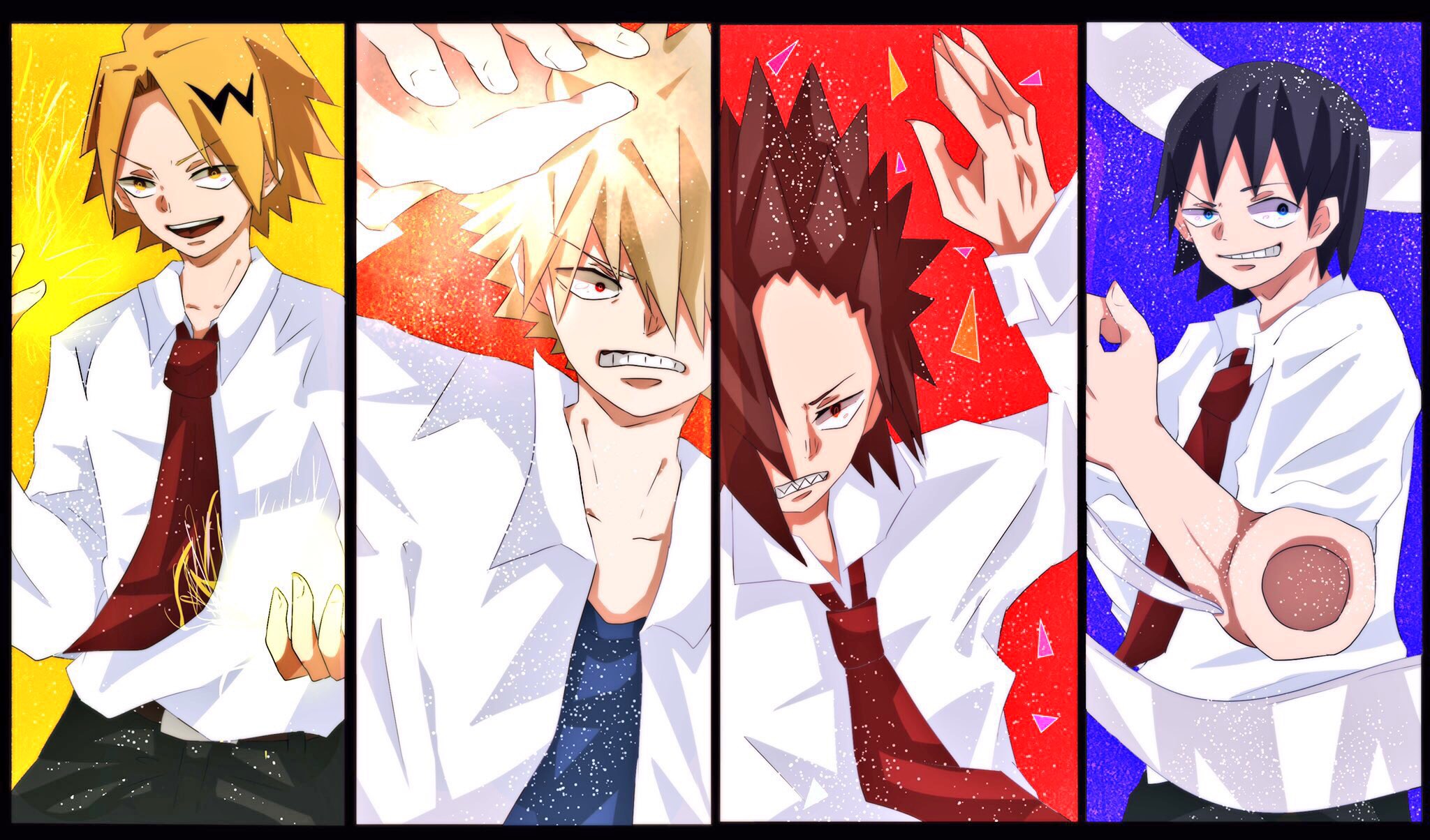 My Hero Academia characters Denki Kaminari, Katsuki Bakugo, Eijiro Kirishima, Hanta Sero HD Wallpaper