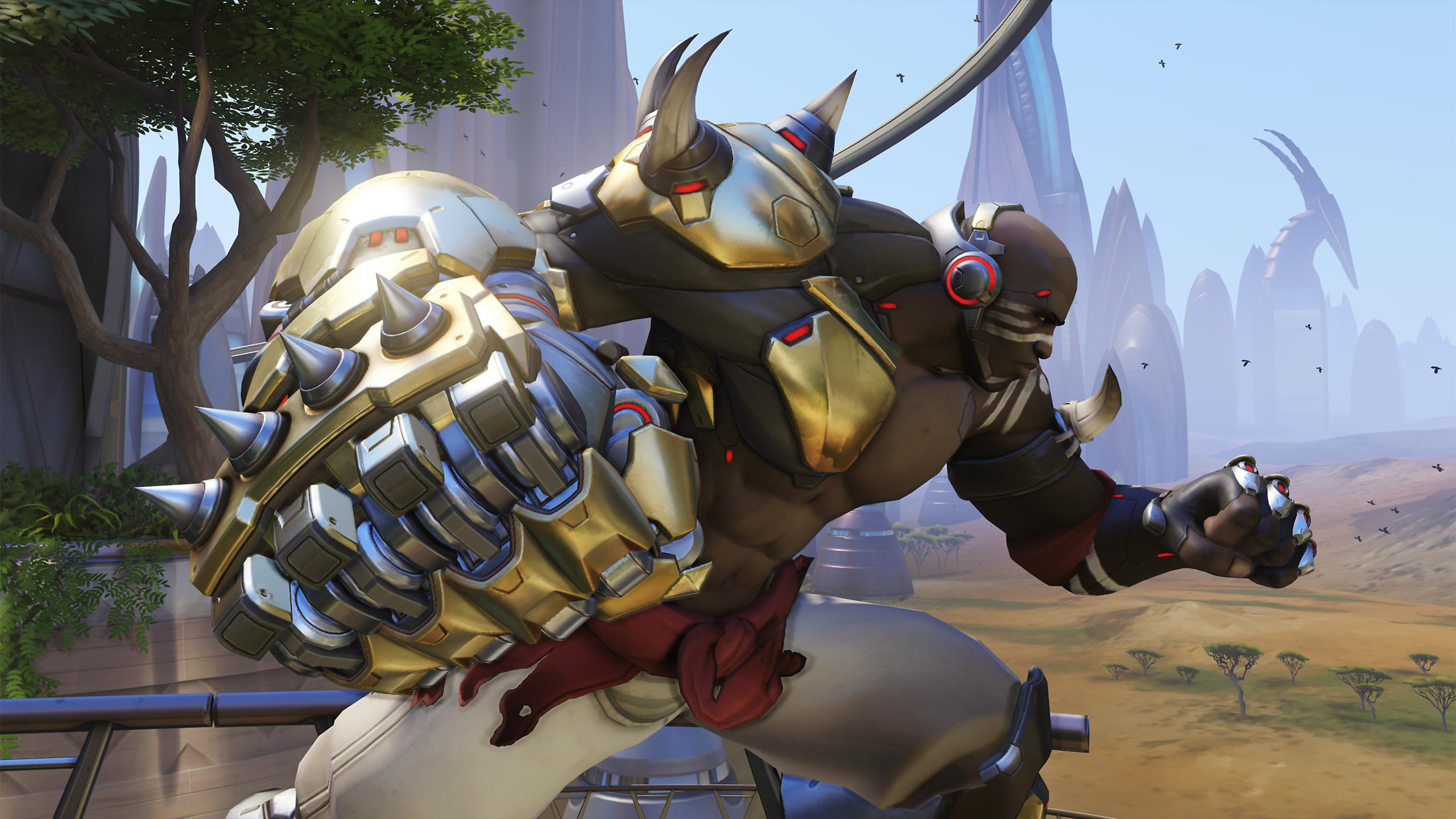 Doomfist from Overwatch on a savanna landscape HD Wallpaper