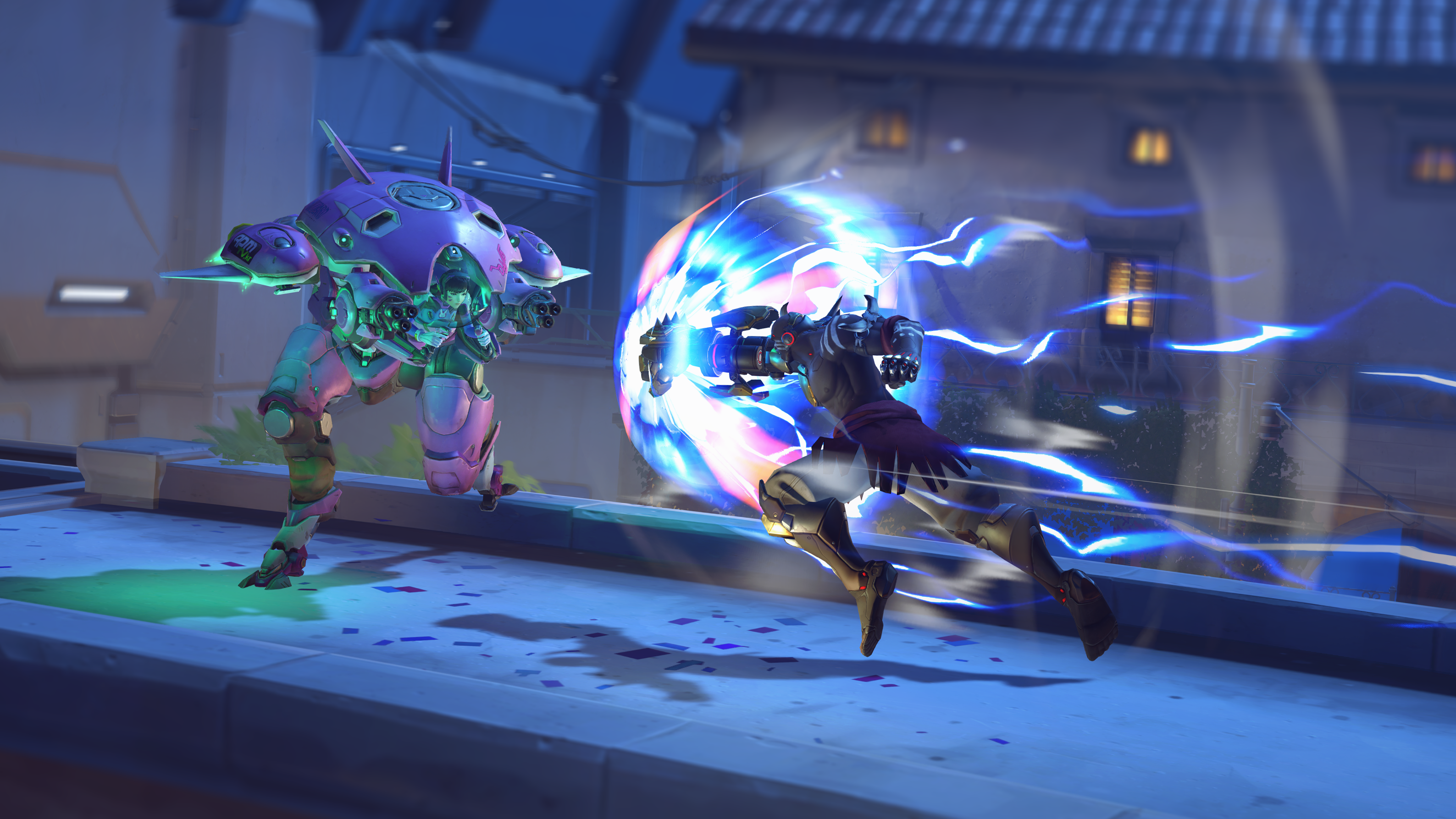 Doomfist from Overwatch fighting D.Va in a mech HD Wallpaper