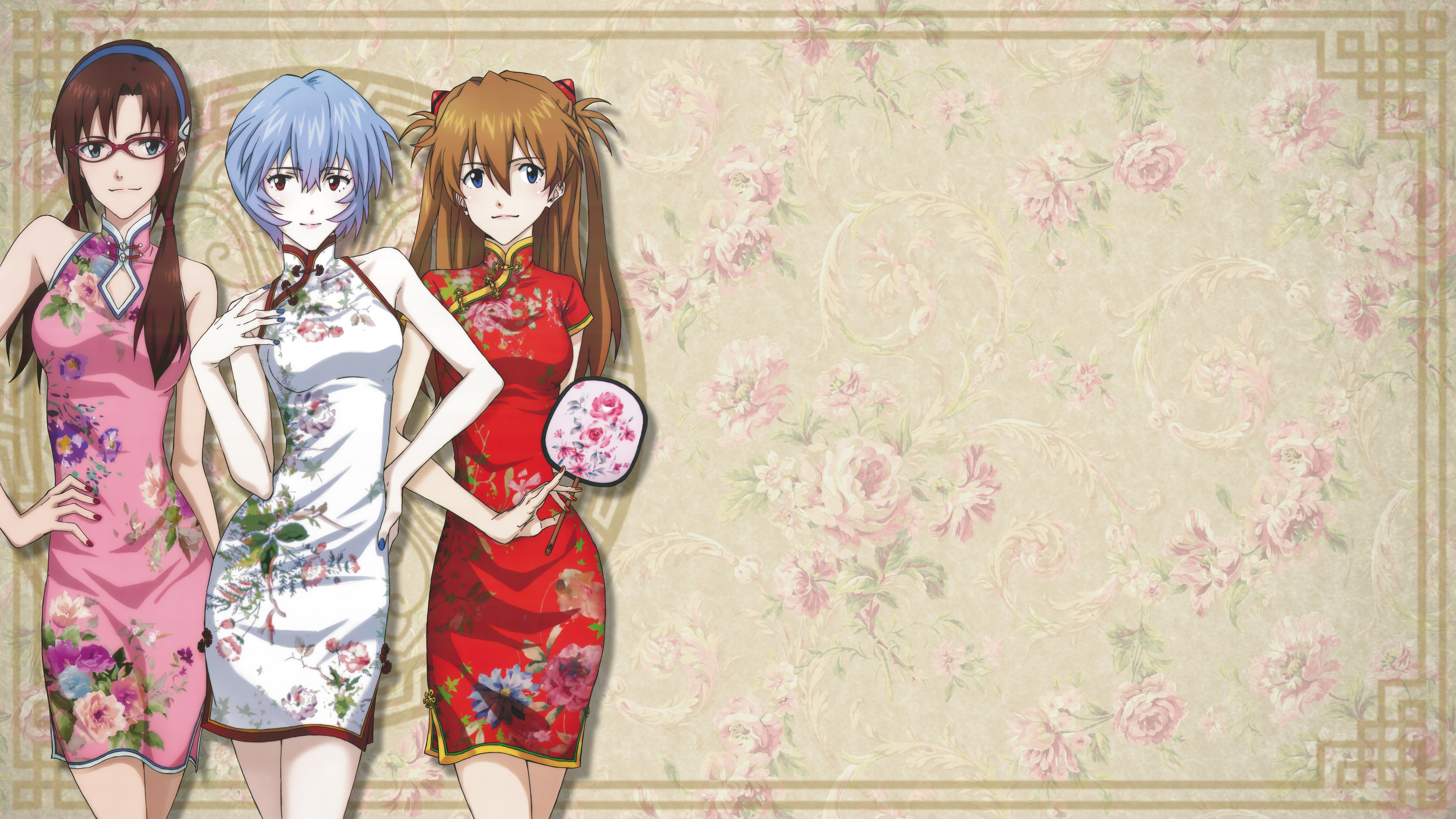 Mari Makinami Illustrious and two other women in cheongsams HD Wallpaper