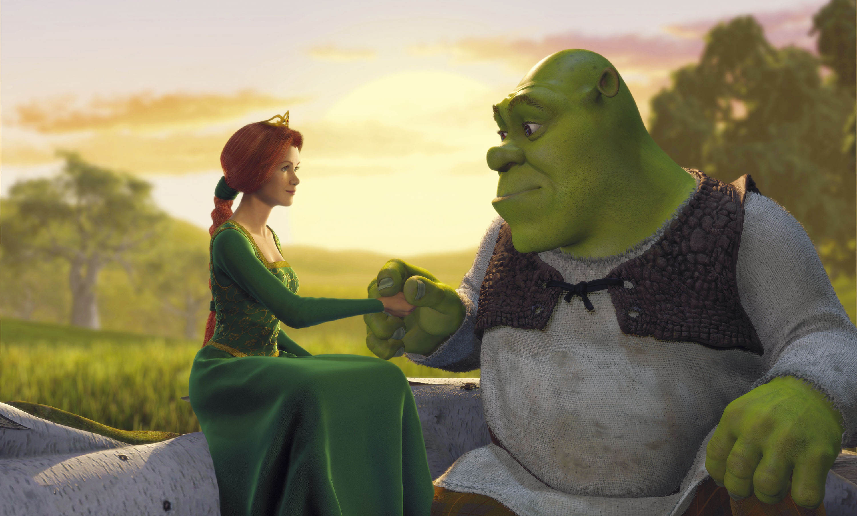 Shrek and Princess Fiona Sharing a Tender Moment HD Wallpaper
