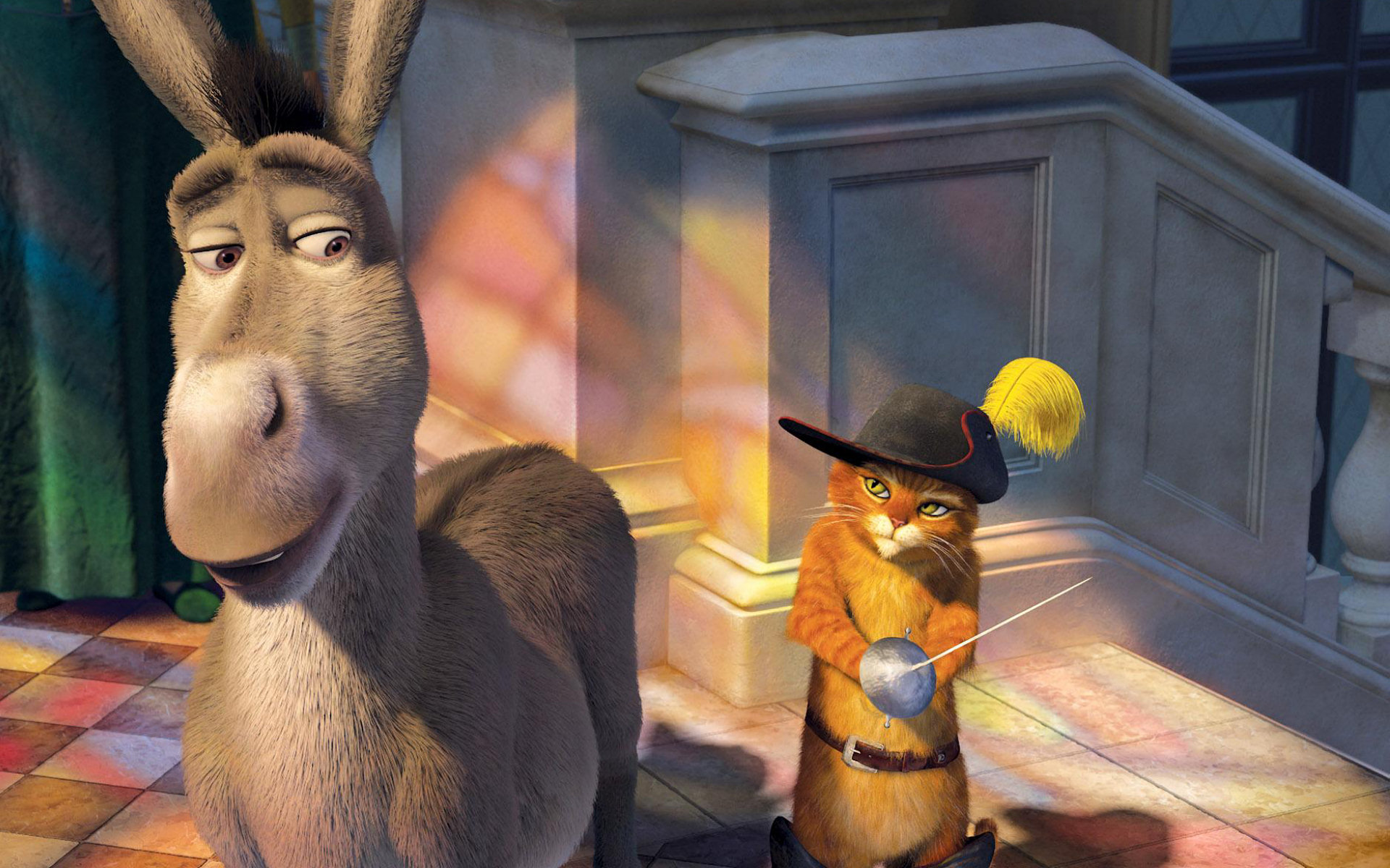 Donkey and Puss in Boots from Shrek HD Wallpaper