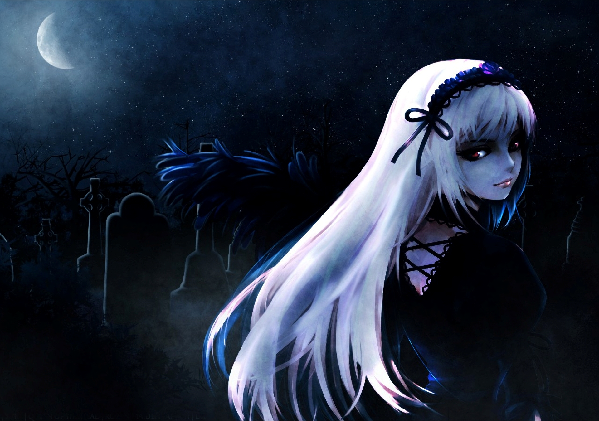 Suigintou from Rozen Maiden in a graveyard HD Wallpaper