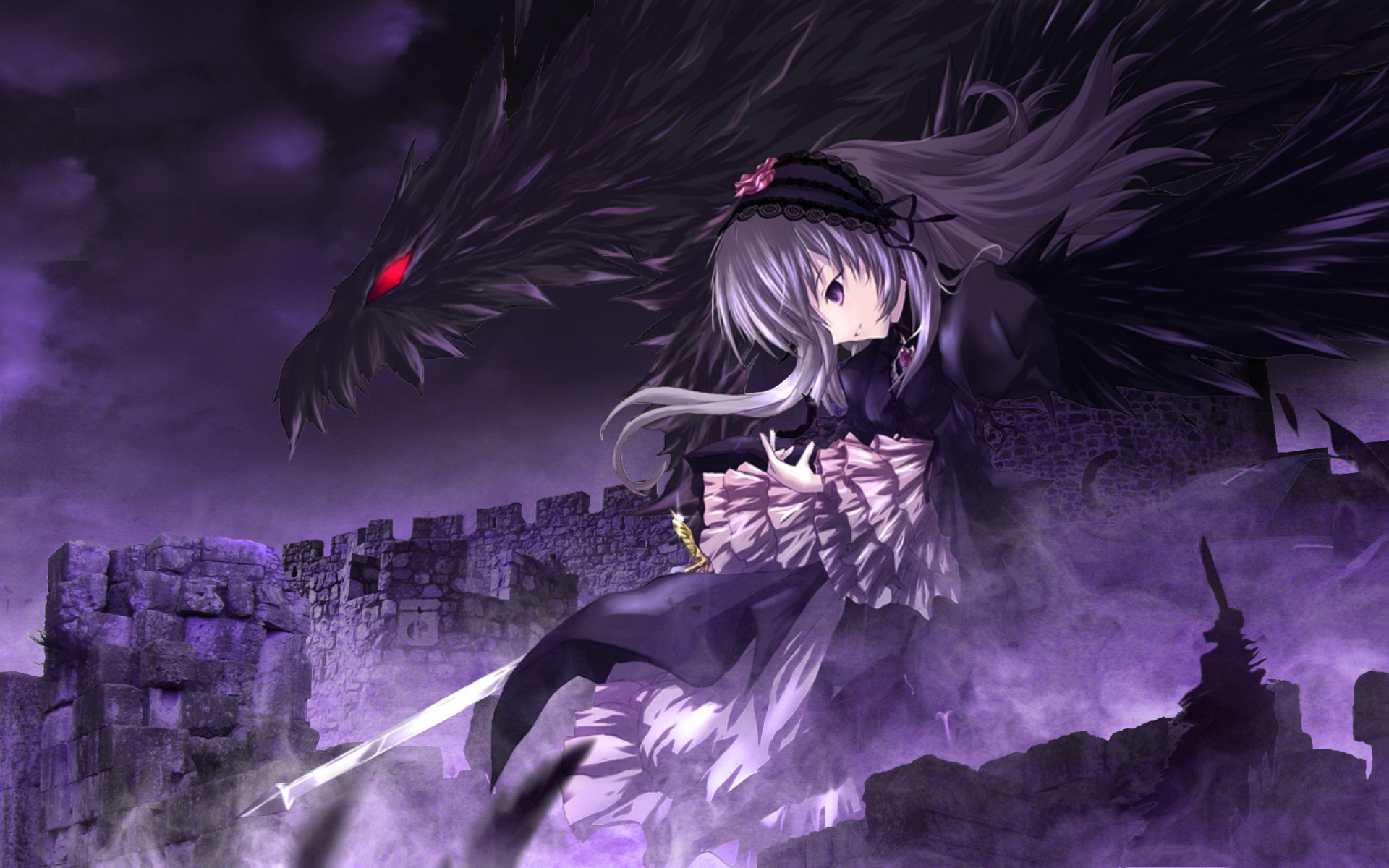 Suigintou from Rozen Maiden with a dragon HD Wallpaper