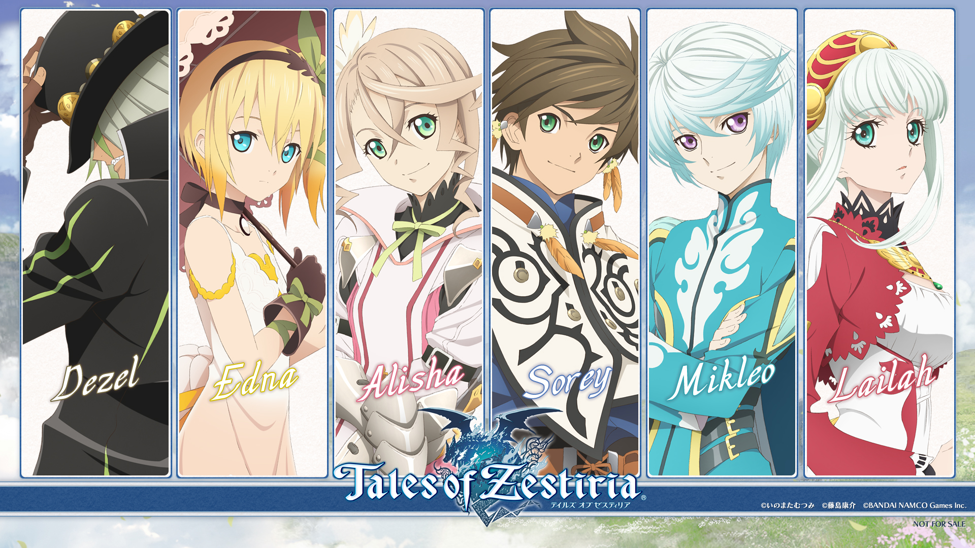 Tales of Zestiria characters Dezel, Edna, Alisha, Sorey, Mikleo, and Lailah HD Wallpaper