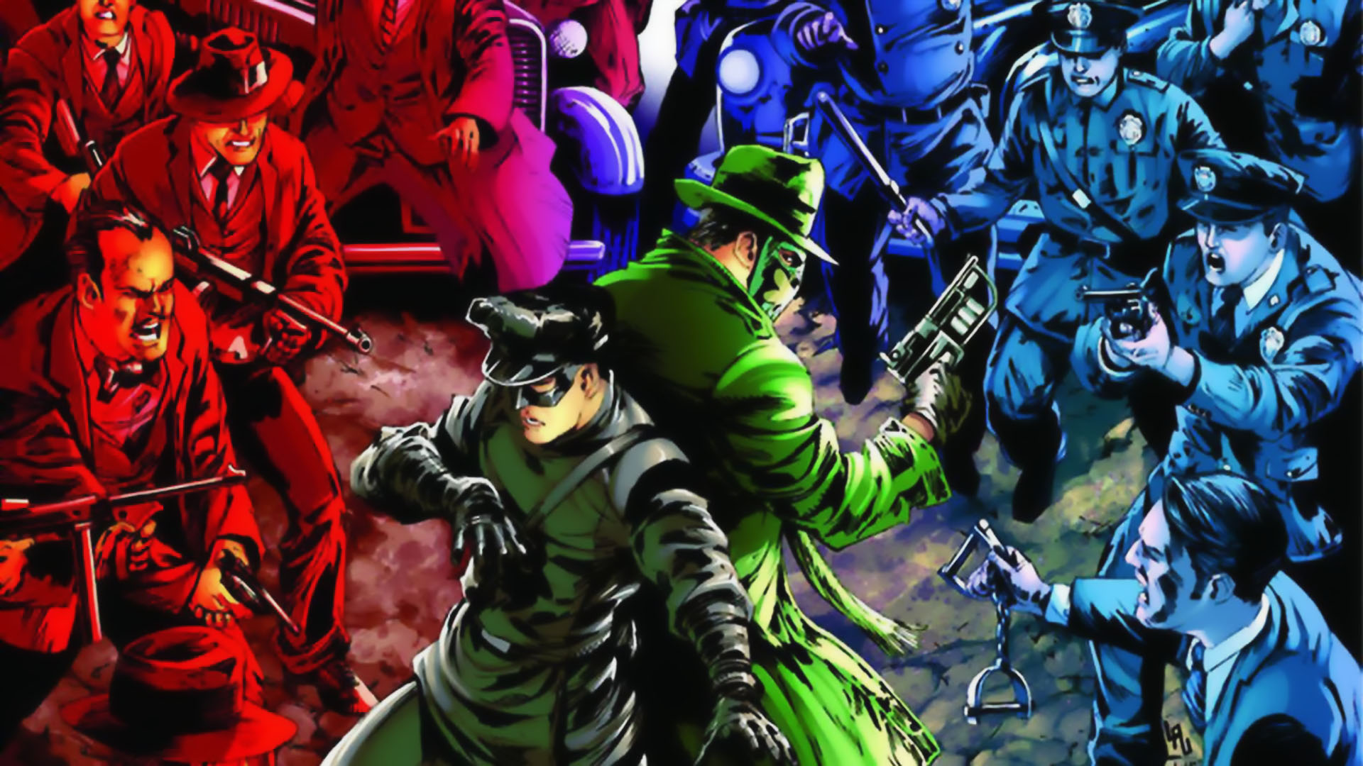 Green Hornet and Kato fight police HD Wallpaper